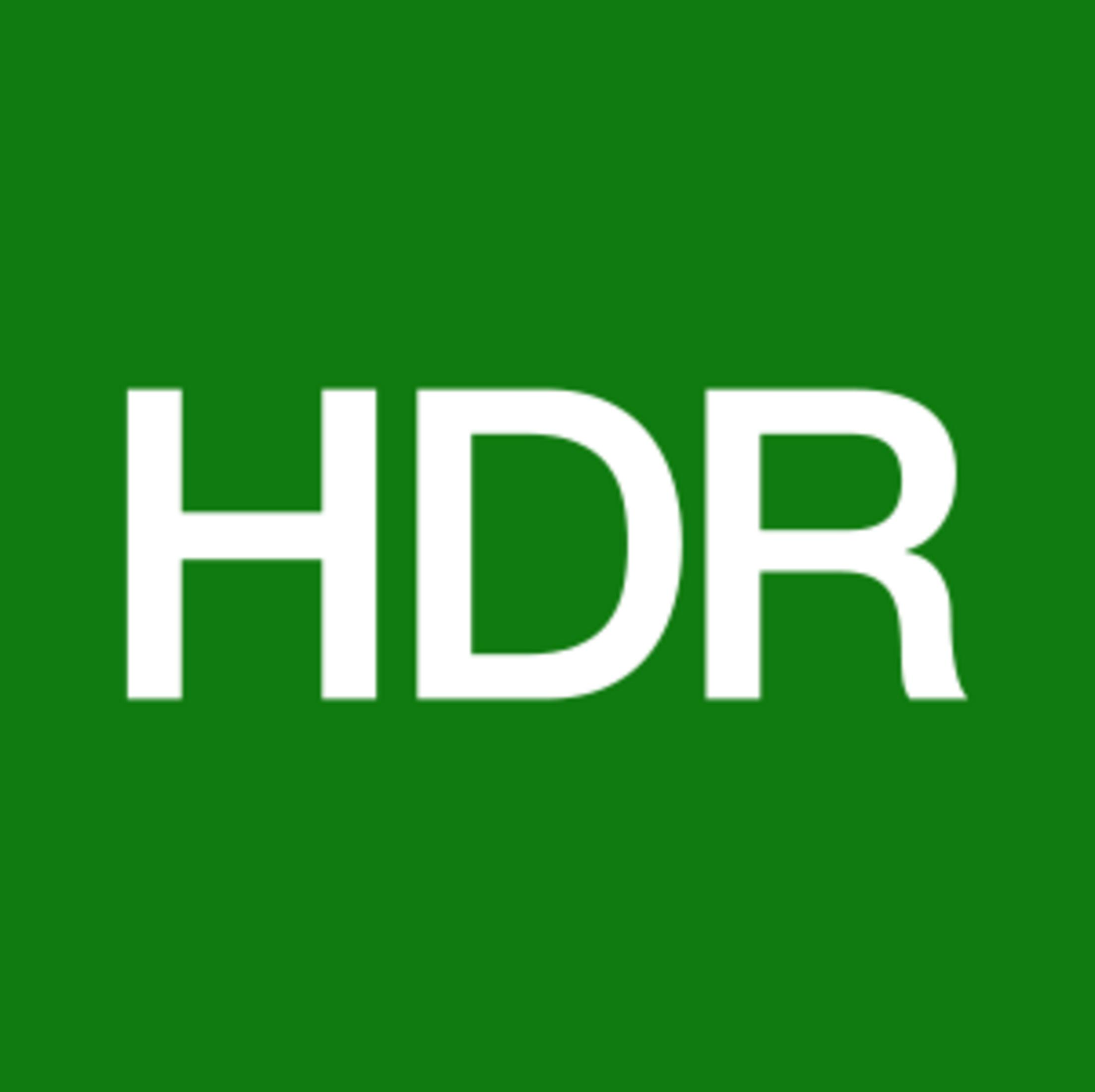 Weiße Buchstaben HDR auf grünem Hintergrund.