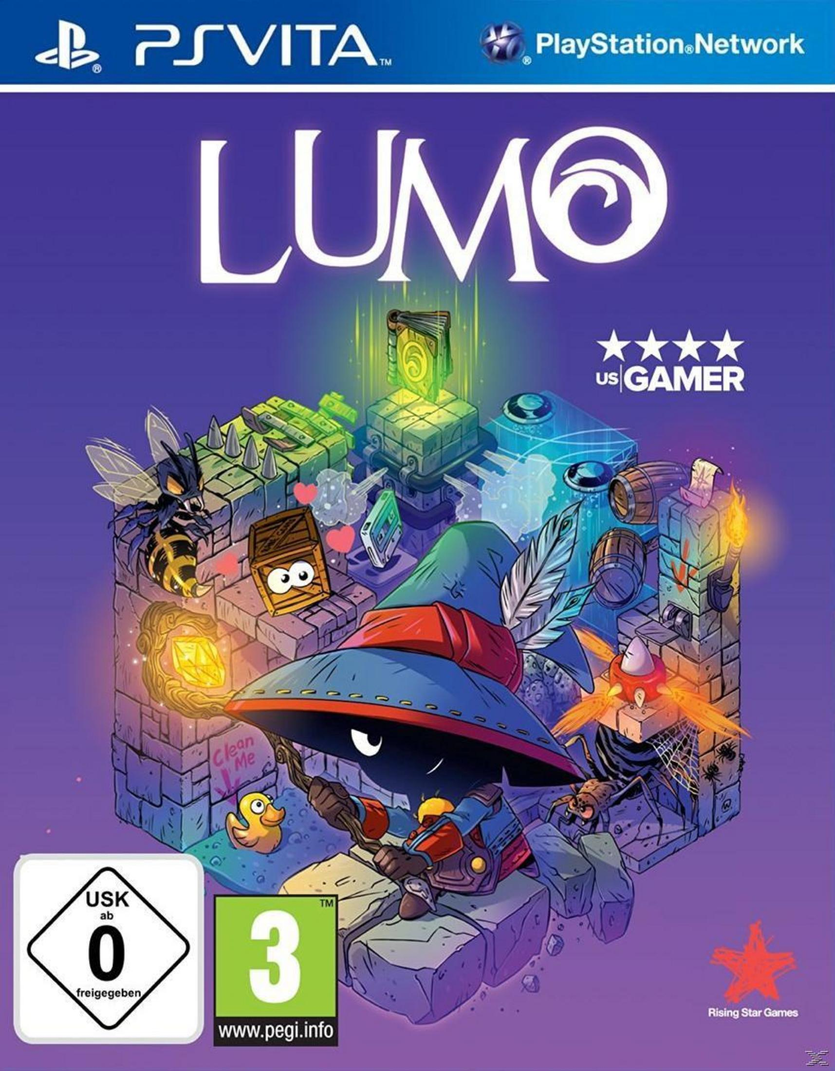Das Cover von Lumo zeigt einen Charakter mit Hut, eine Biene, eine Ente und eine Spinne.