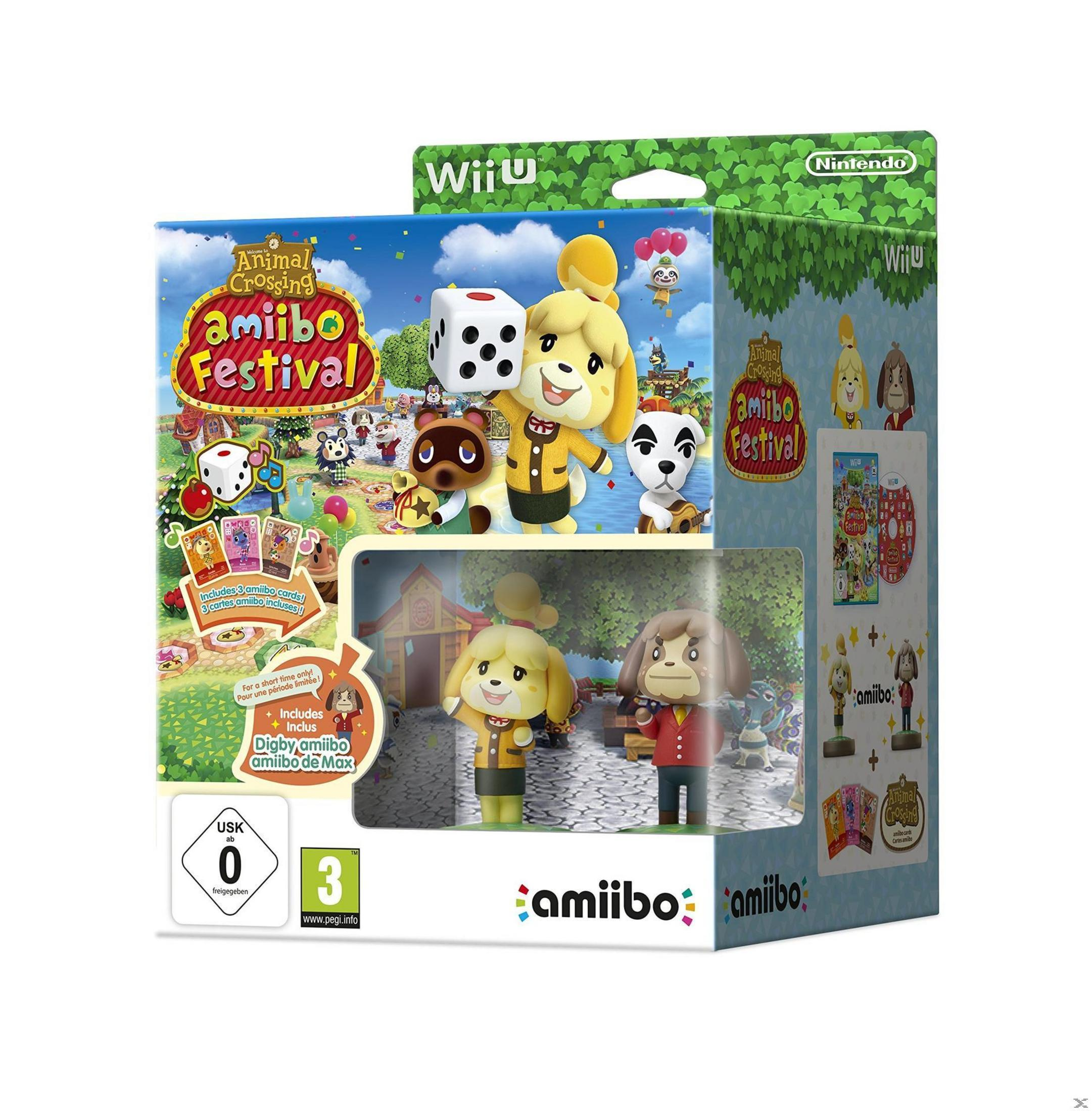 Verpackung für Animal Crossing Amiibo Festival mit Spielfiguren und Karten.