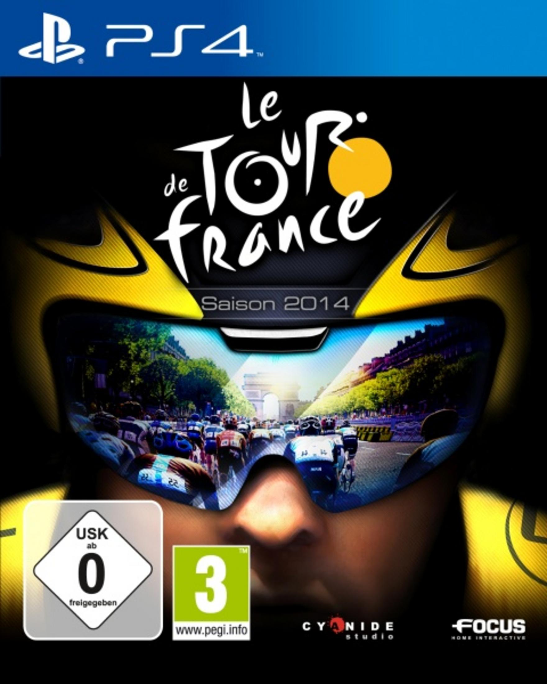 Le Tour de France Saison 2014 PS4 Spiel. Radfahrer vor dem Arc de Triomphe.