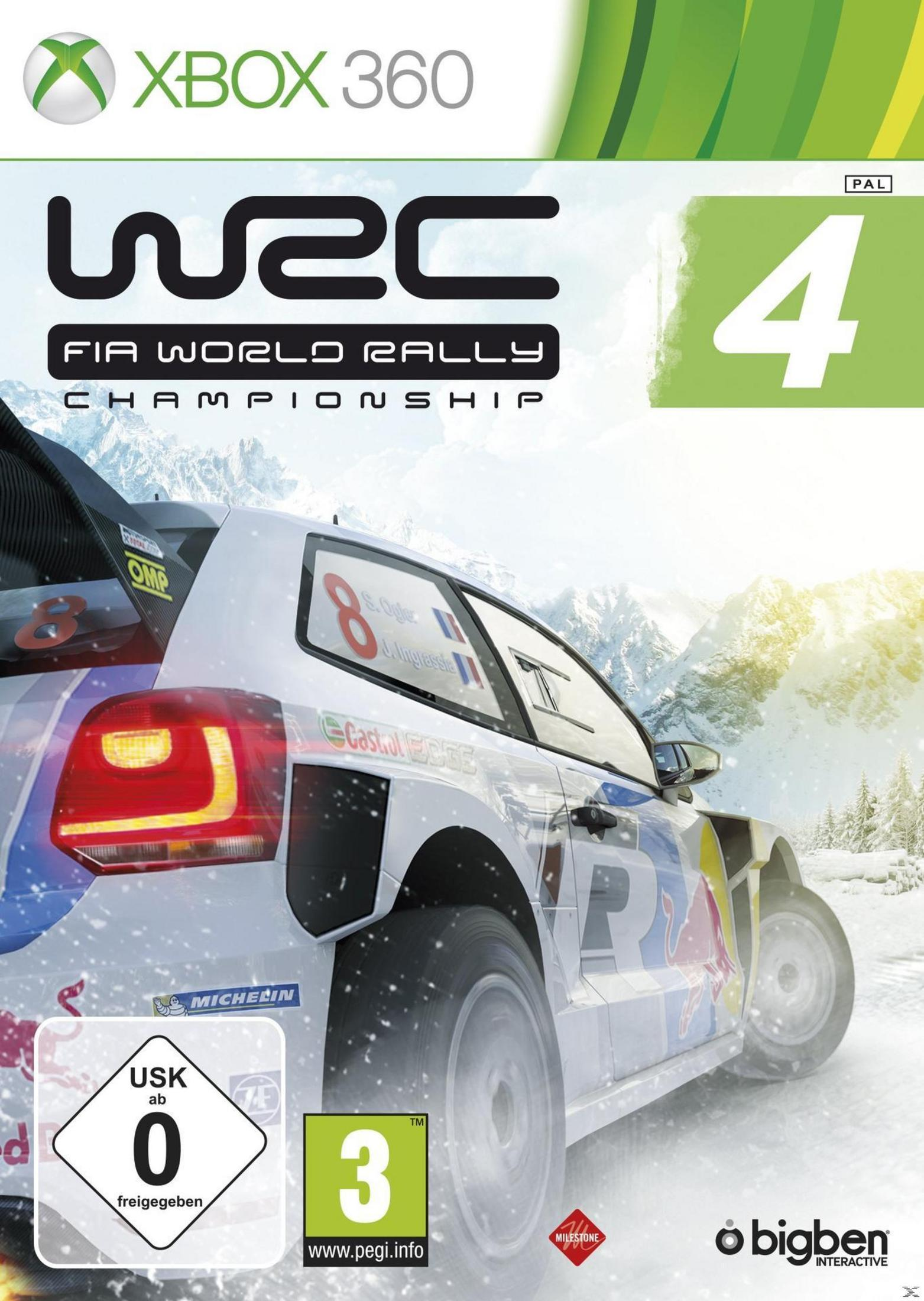 WRC 4 FIA World Rally Championship Xbox 360 Cover. Rally auto im Schnee vor Bergkulisse.
