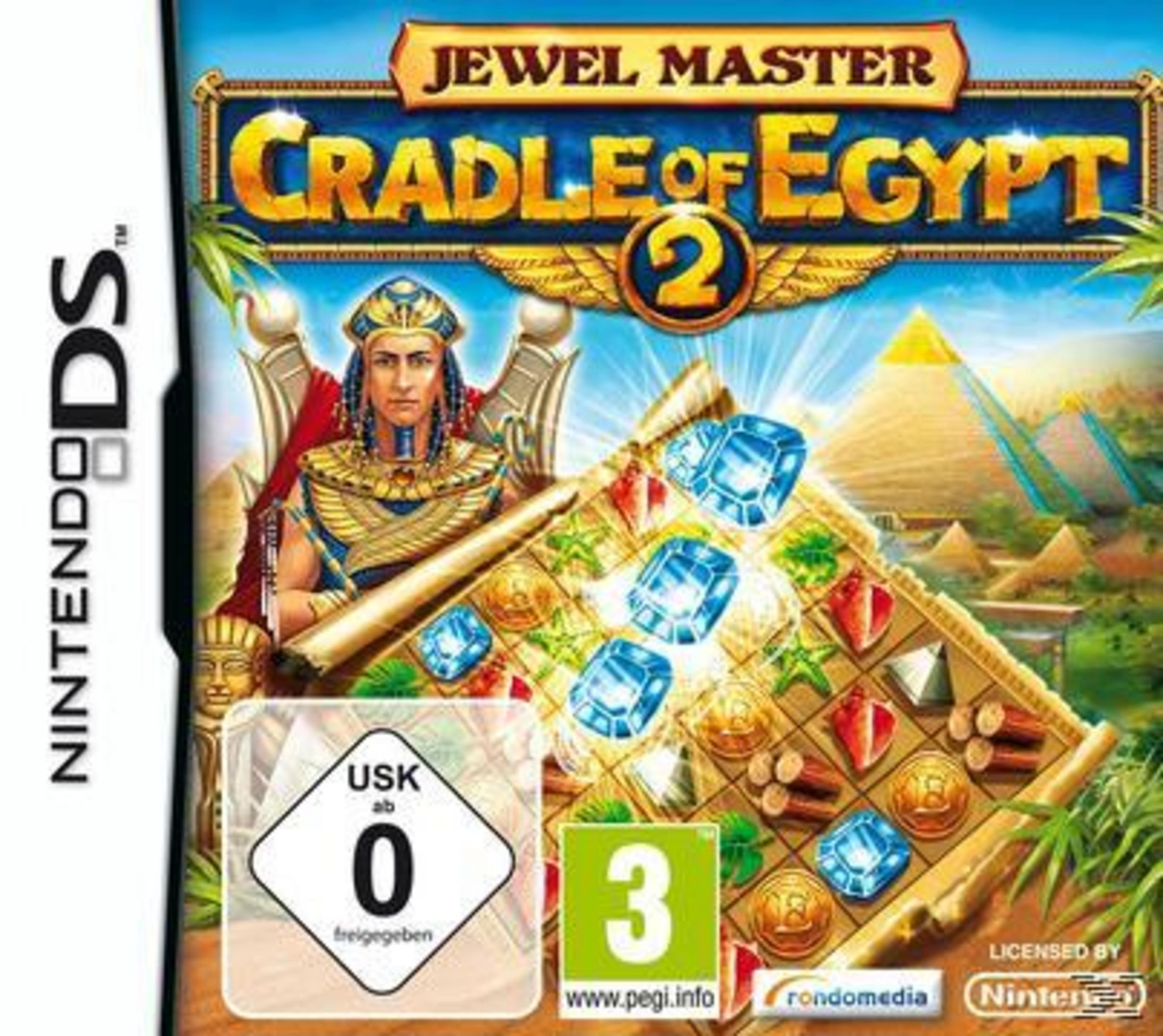 Spielcover: Jewel Master: Cradle of Egypt 2 für Nintendo DS mit Pharao und Juwelen.