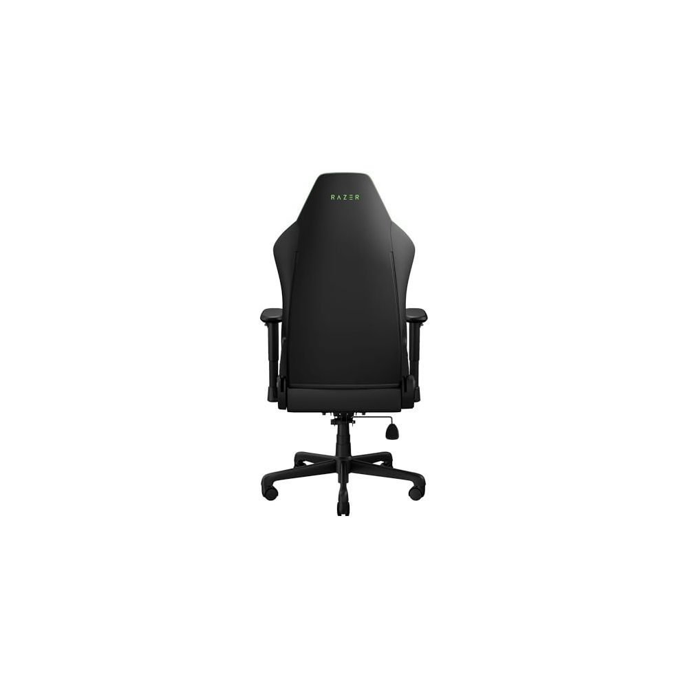 Schwarzer Gaming-Stuhl mit Razer-Logo auf der Rückseite, von hinten gesehen.