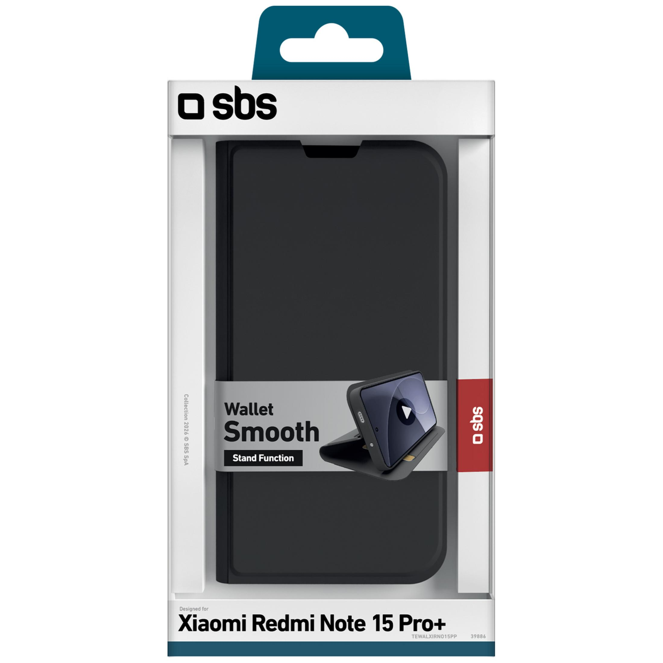 Funda SBS Wallet Smooth para Xiaomi Redmi Note 15 Pro+ con función de soporte.