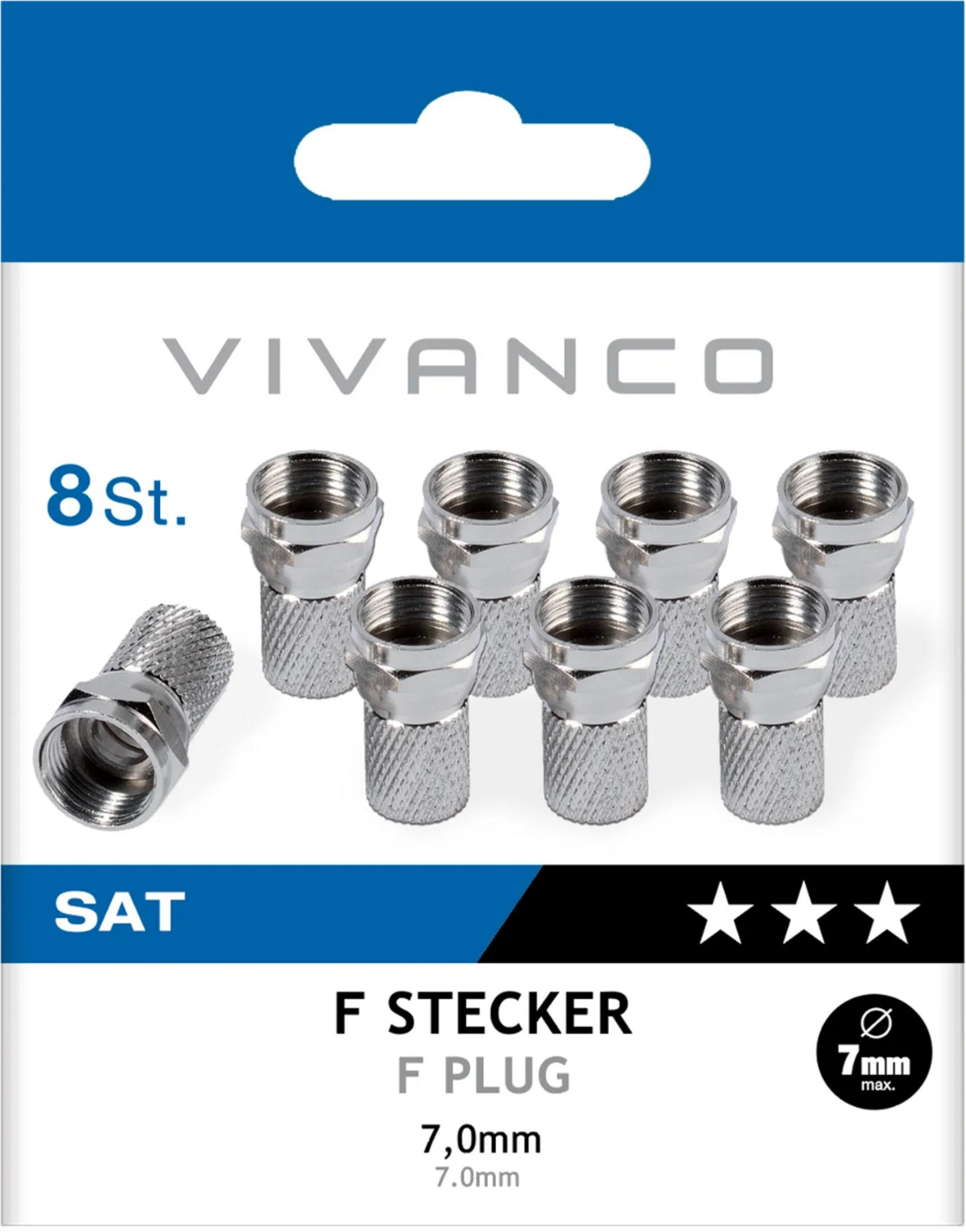 8 conectores F SAT plateados con tornillo moleteado, 7mm máx.