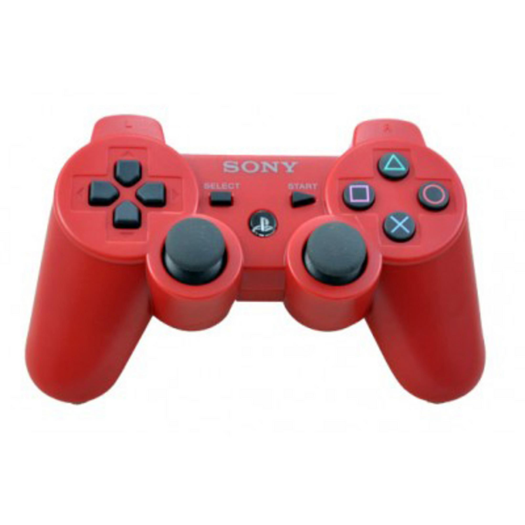 Ein roter PlayStation-Controller mit zwei Joysticks und Knöpfen.