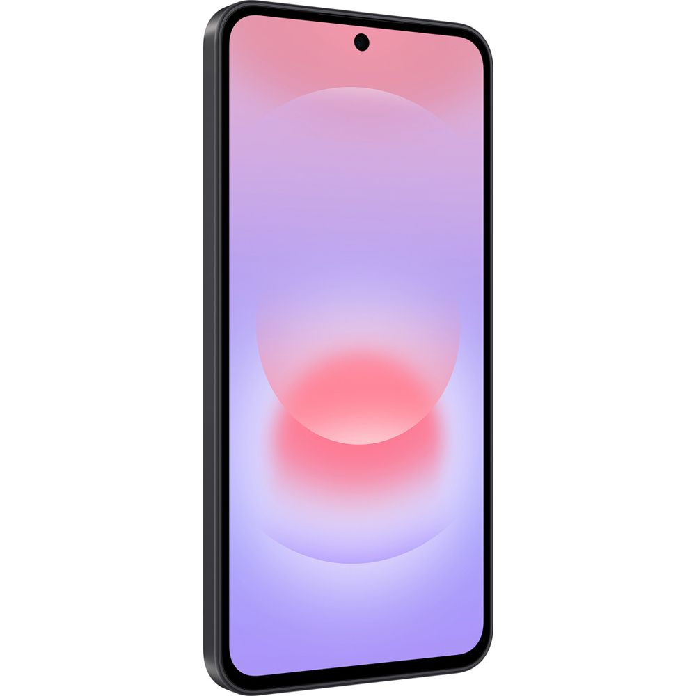 Uno smartphone nero con una sfumatura viola e rosa sullo schermo.