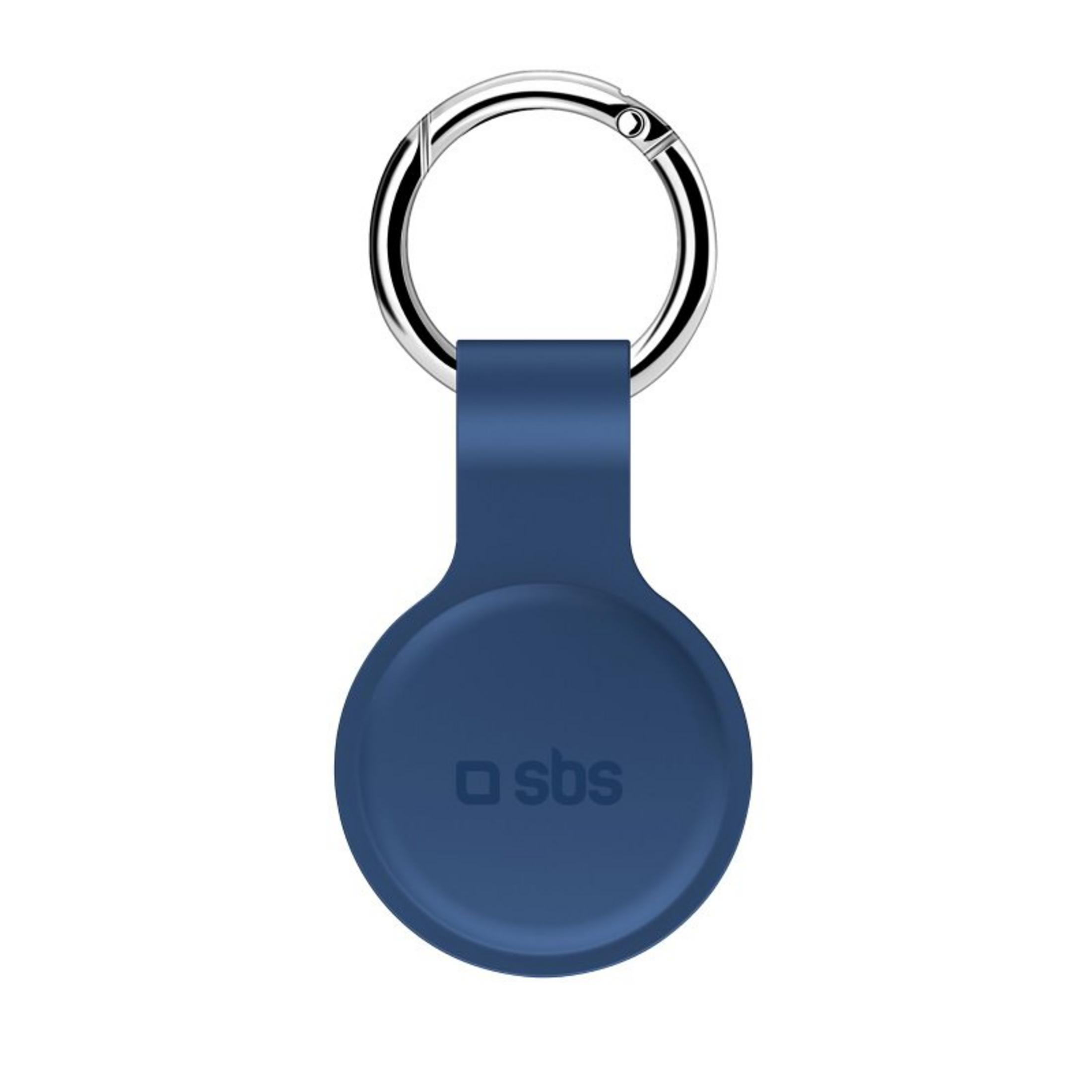 Un llavero azul oscuro con el logo de SBS.