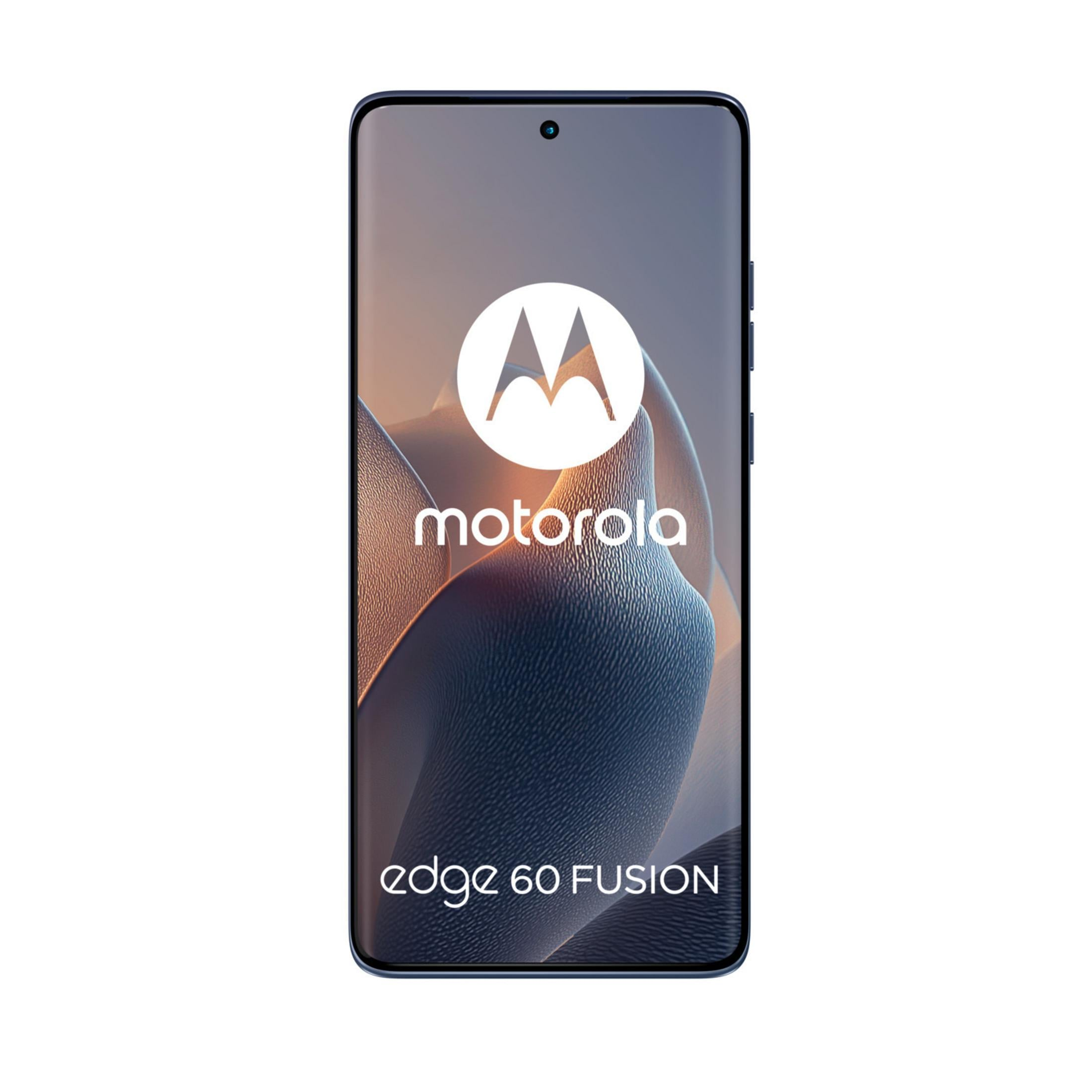 Smartphone Motorola Edge 60 Fusion con logo Motorola e motivo sullo schermo.