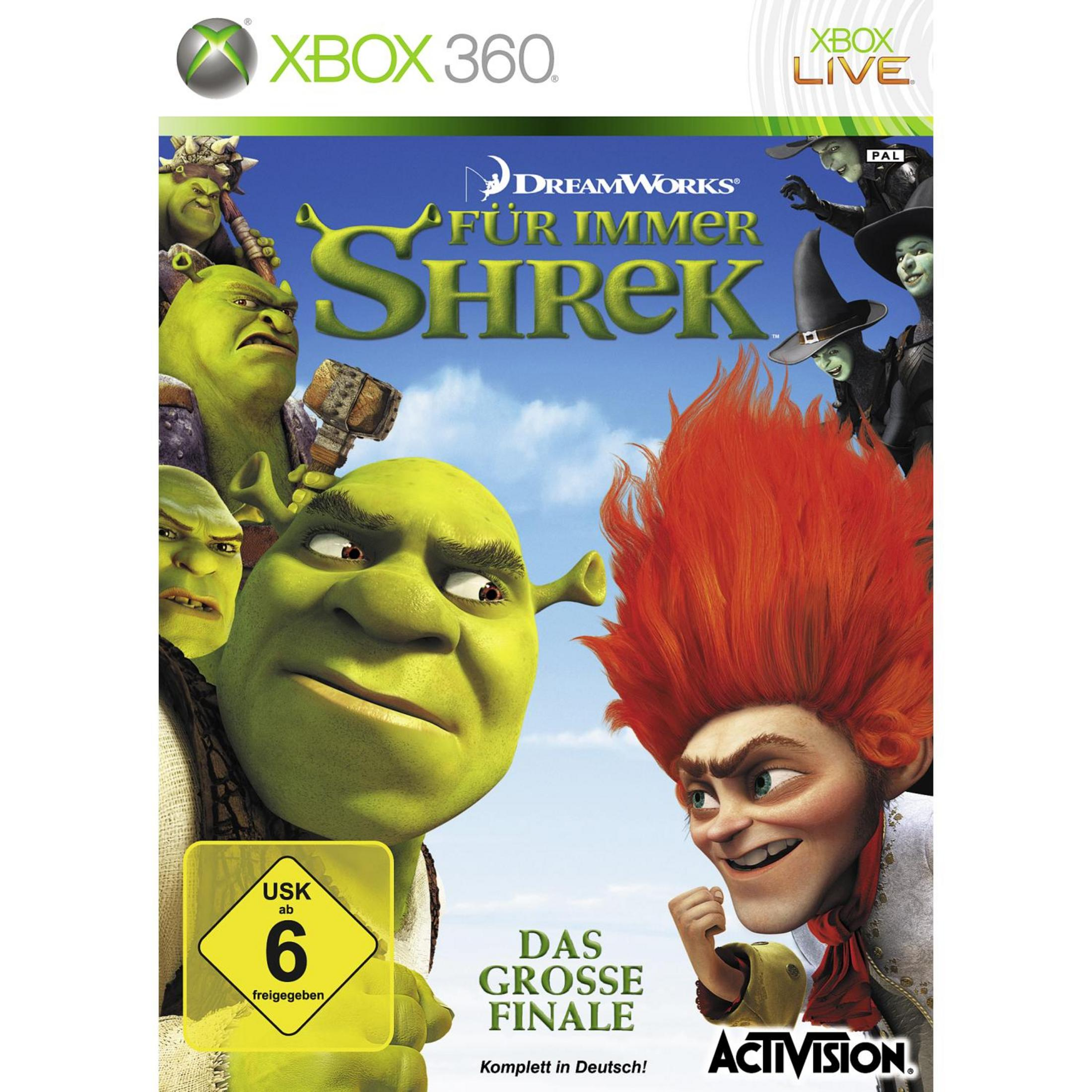 Shrek und seine Freunde auf der Xbox 360 Hülle mit dem Titel "Für immer Shrek".