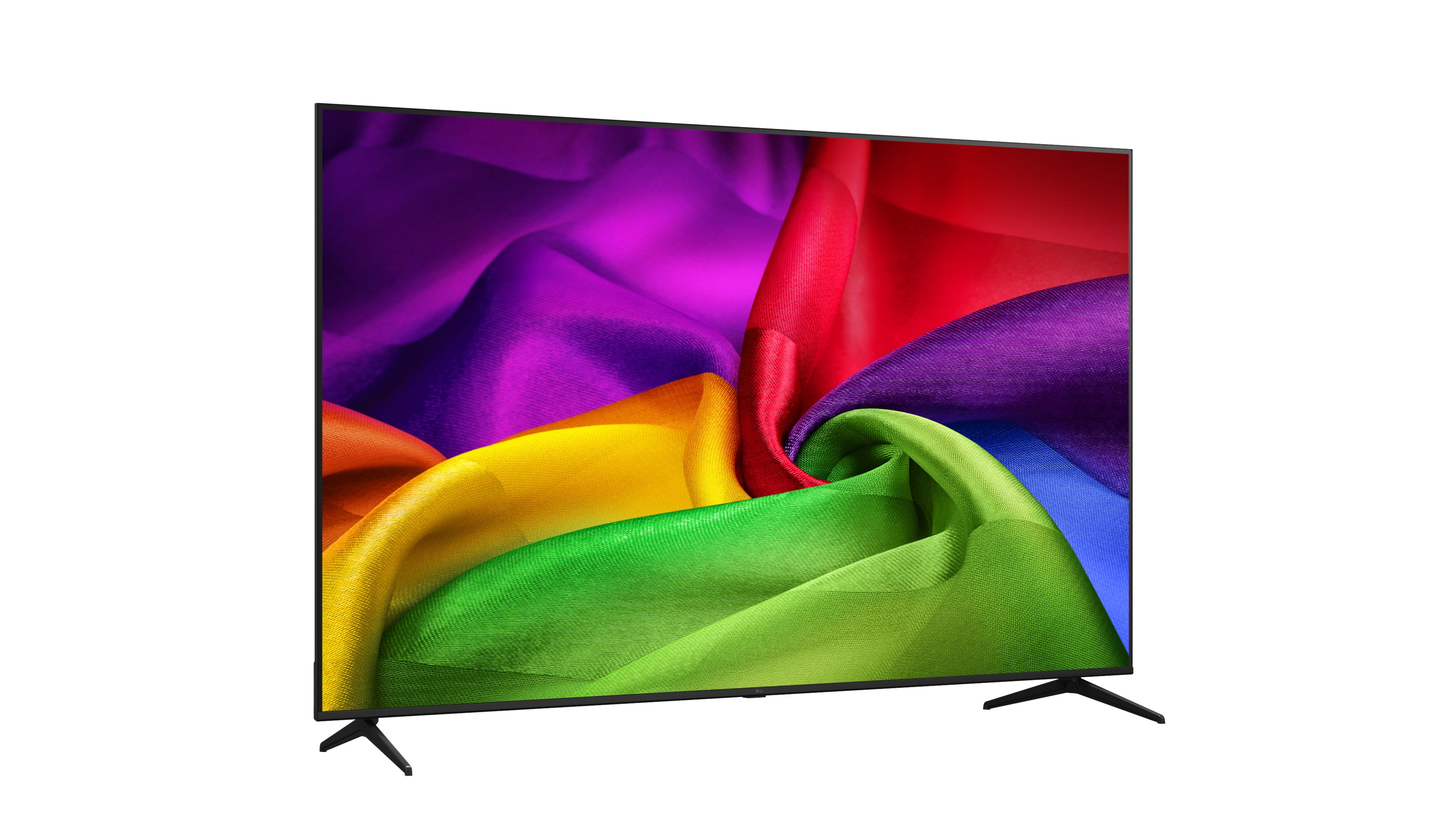 Ein moderner Fernseher mit einem bunten Stoffmuster auf dem Bildschirm.