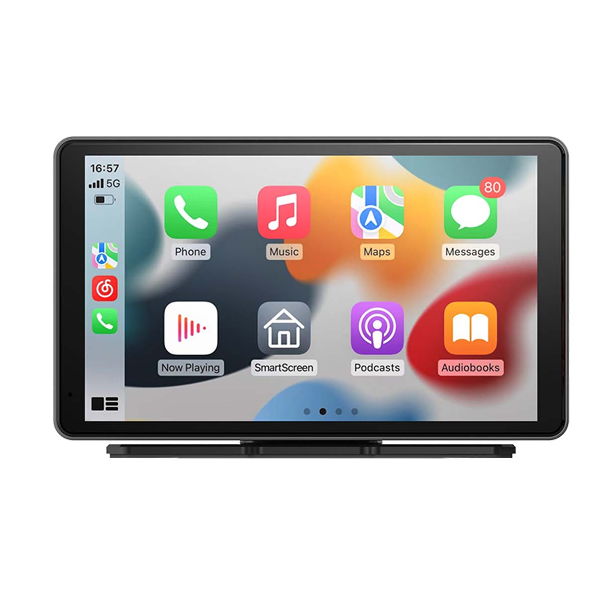 Un display smartphone con icone app per Telefono, Musica, Mappe e Messaggi.