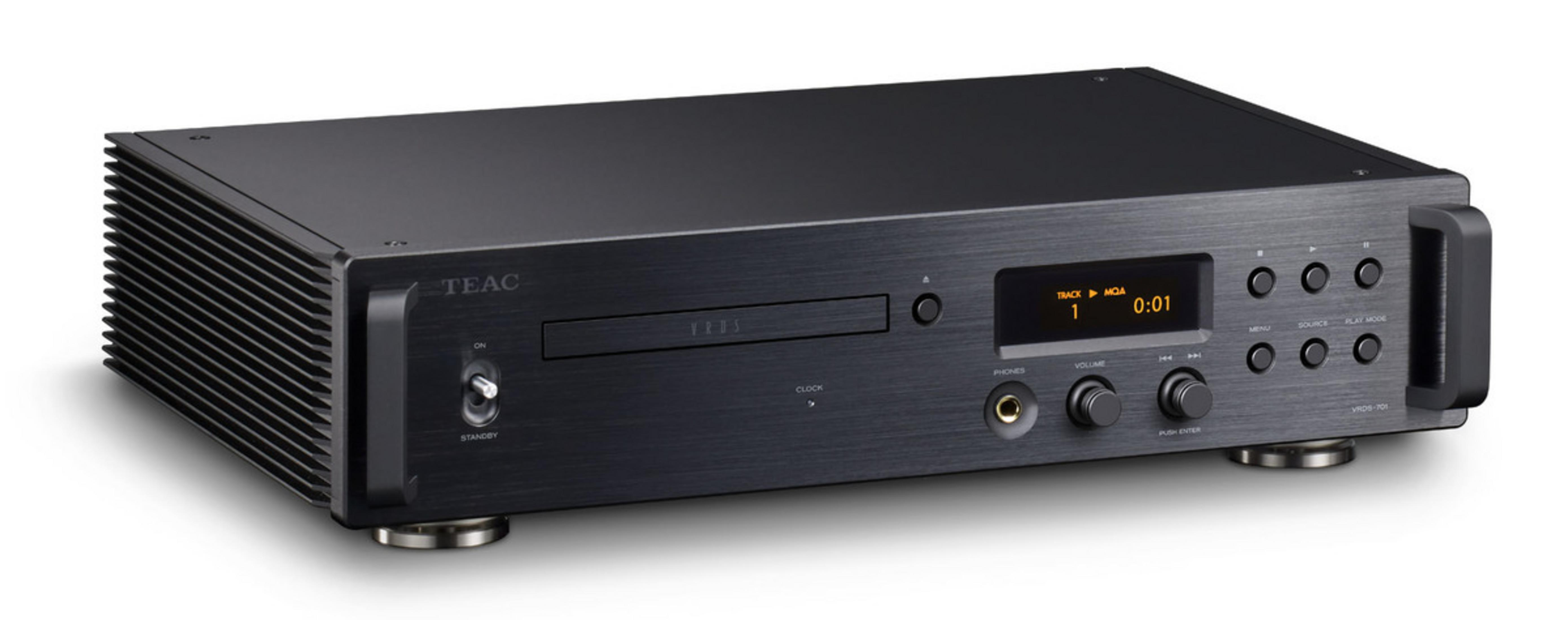Schwarzer TEAC CD-Player mit Display, Knöpfen und Anschlüssen.