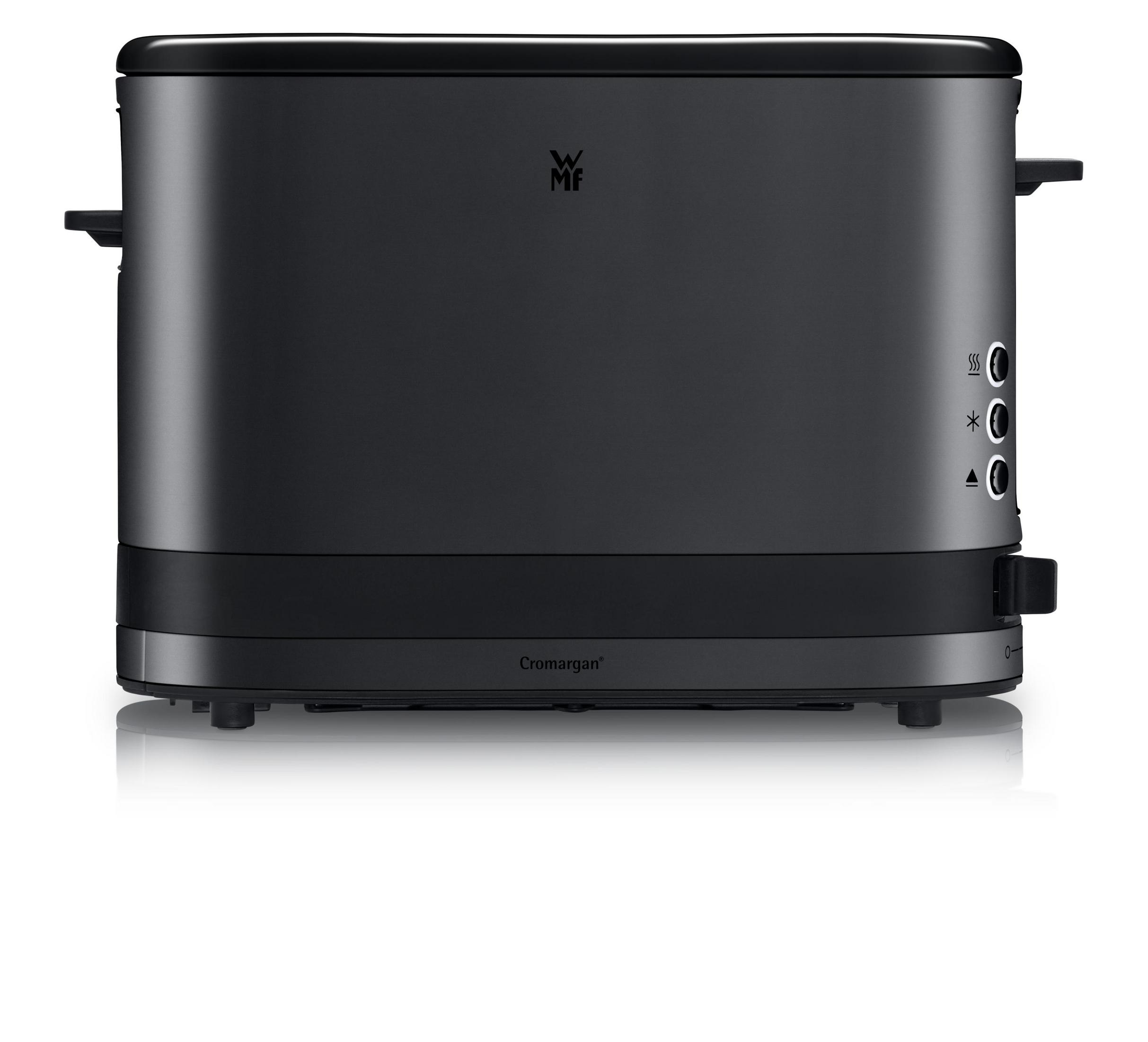 Ein schwarzer Toaster mit Cromargan-Logo und Bedienelementen.