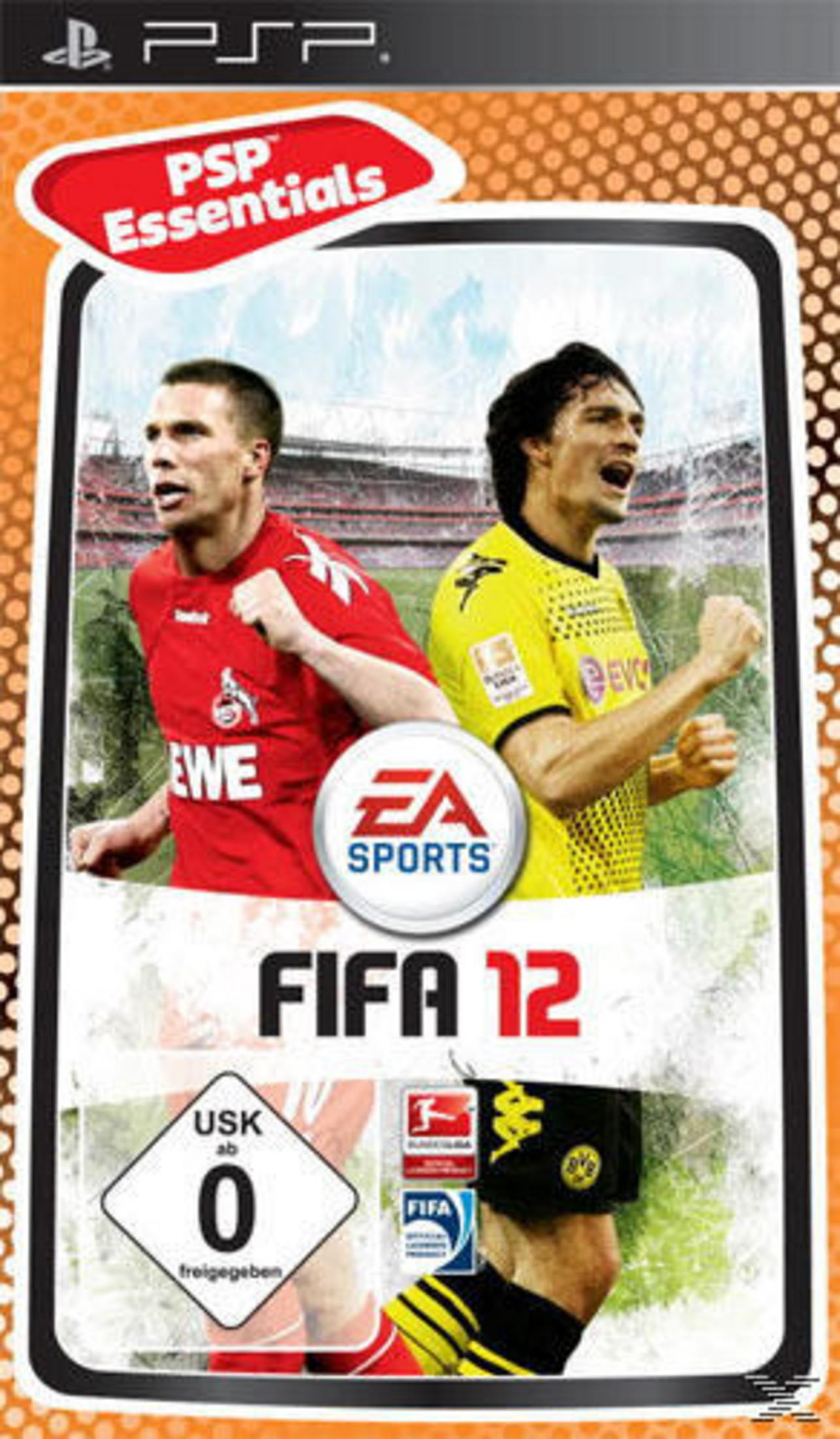 FIFA 12 PSP Hülle mit zwei Fußballern, EA Sports Logo und USK-Freigabe.