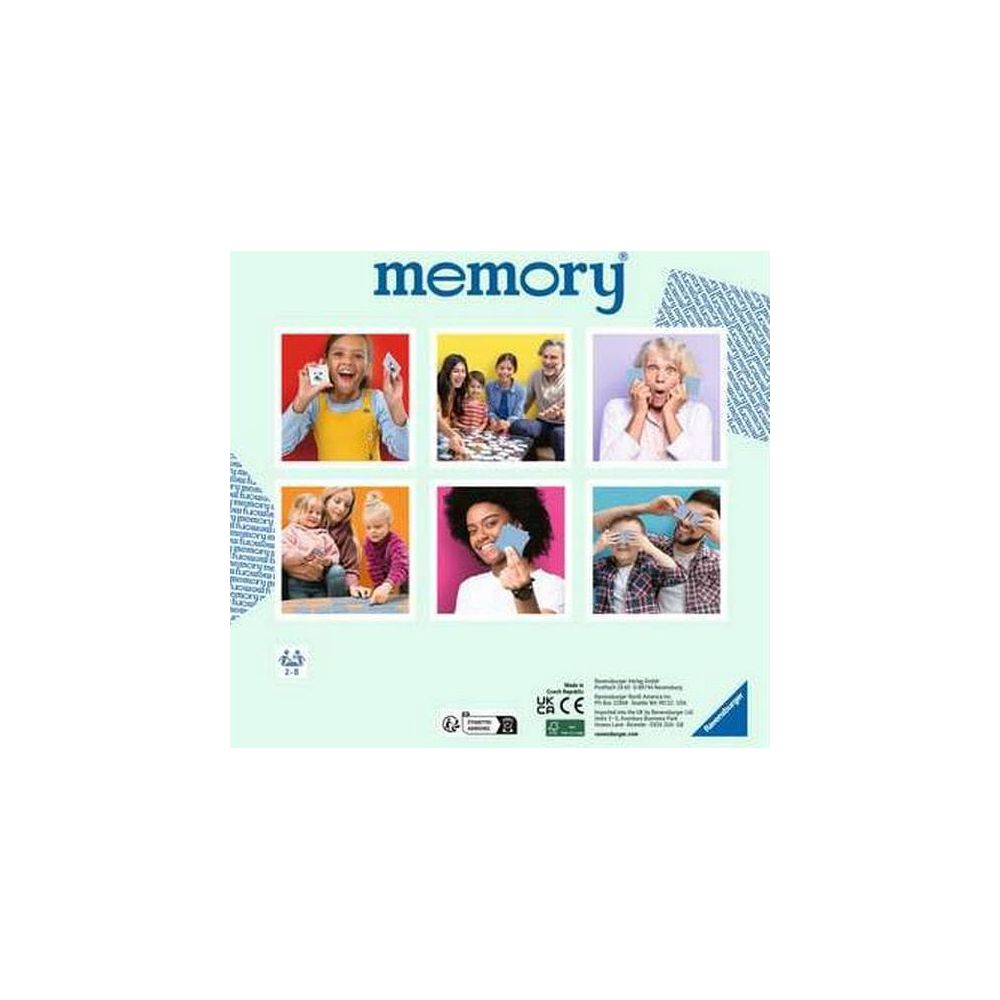 Sechs Bilder zeigen Personen, die Memory spielen. Oben sind Kinder und Erwachsene.