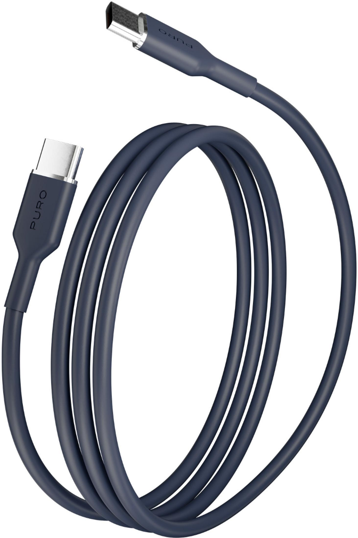 Un cavo di ricarica USB-C blu scuro Puro, arrotolato.