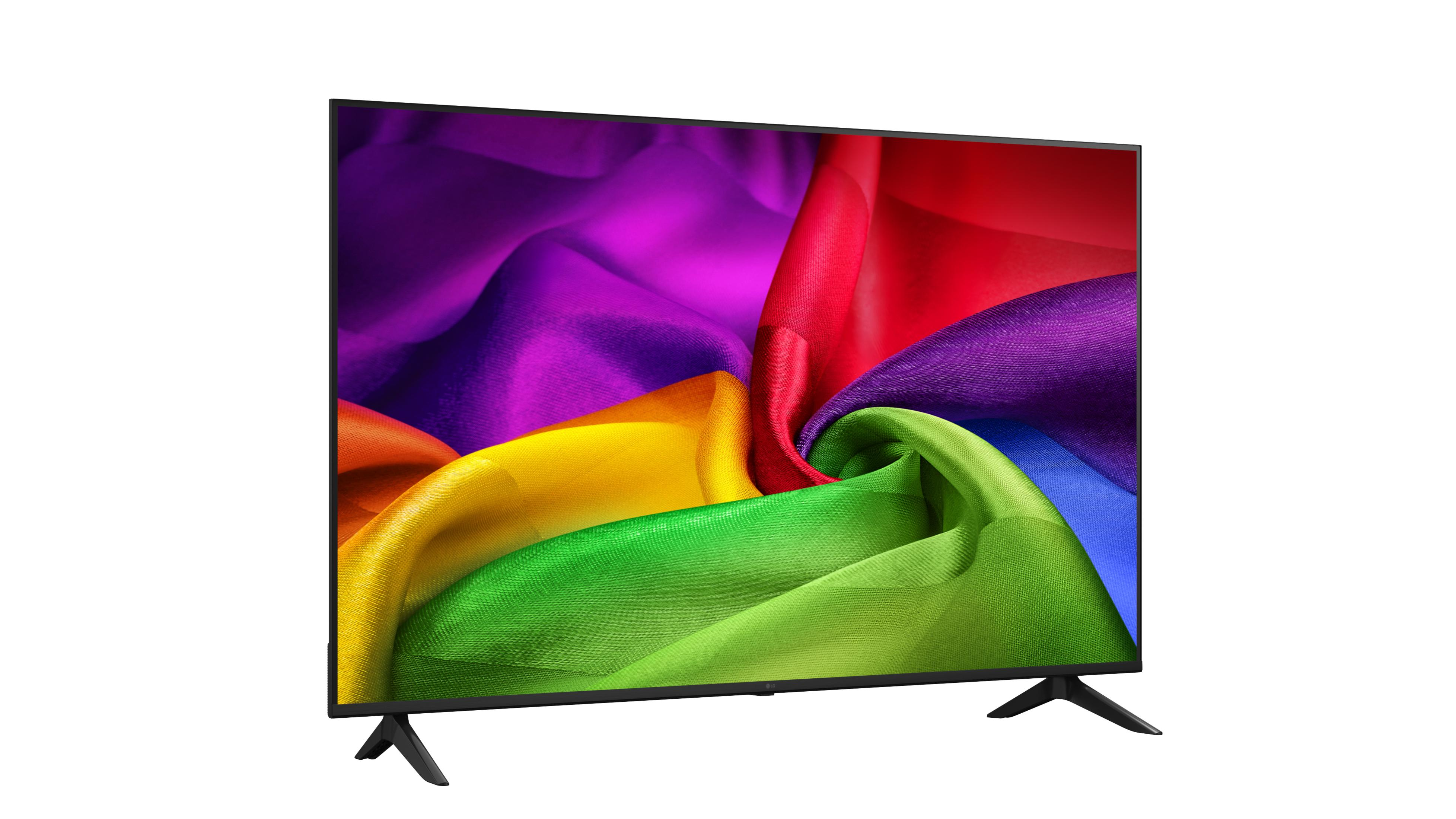 Ein moderner Fernseher mit einem bunten Stoffmuster auf dem Bildschirm.