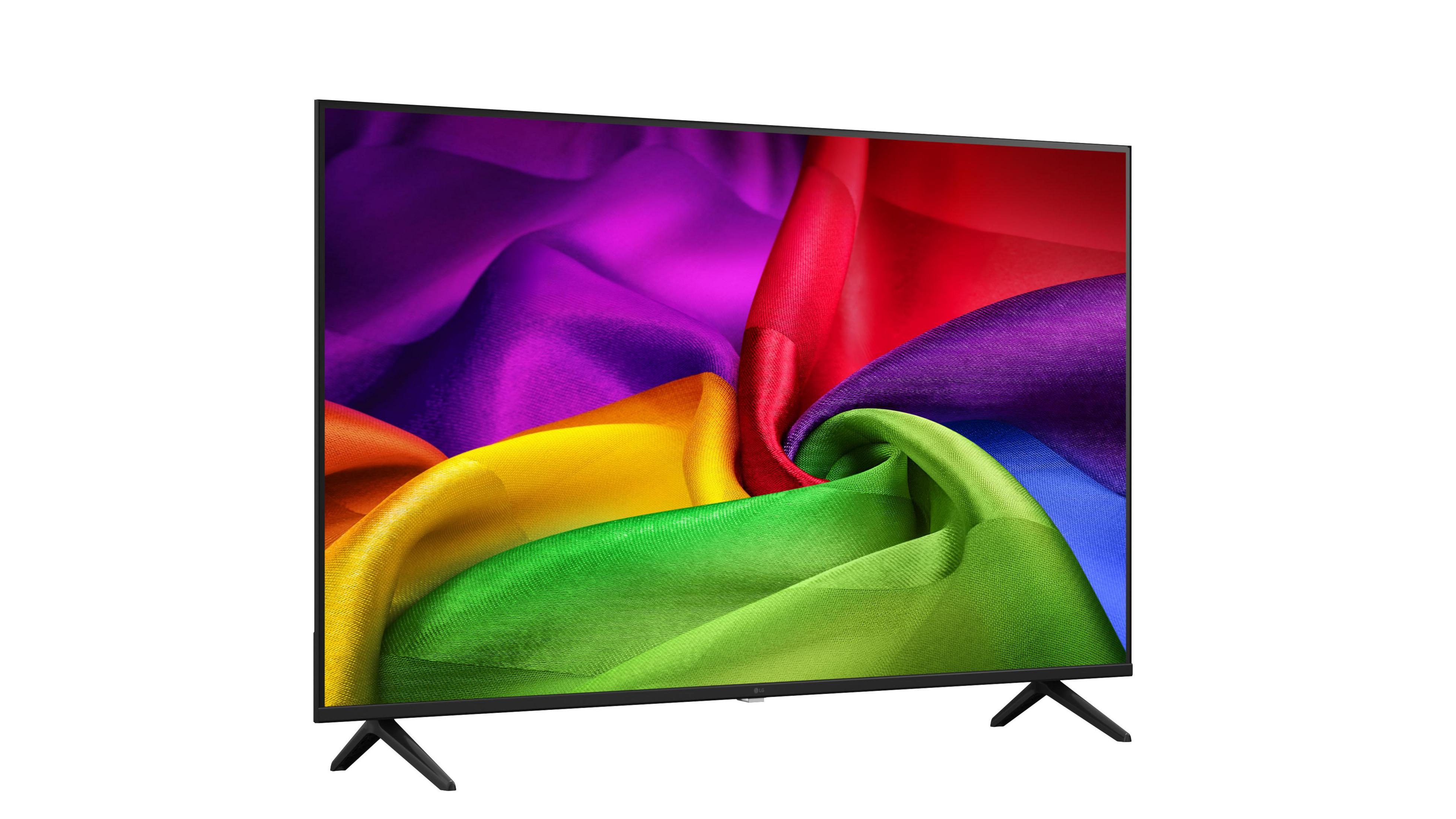 Ein moderner Fernseher mit einem bunten Stoffmuster auf dem Bildschirm.