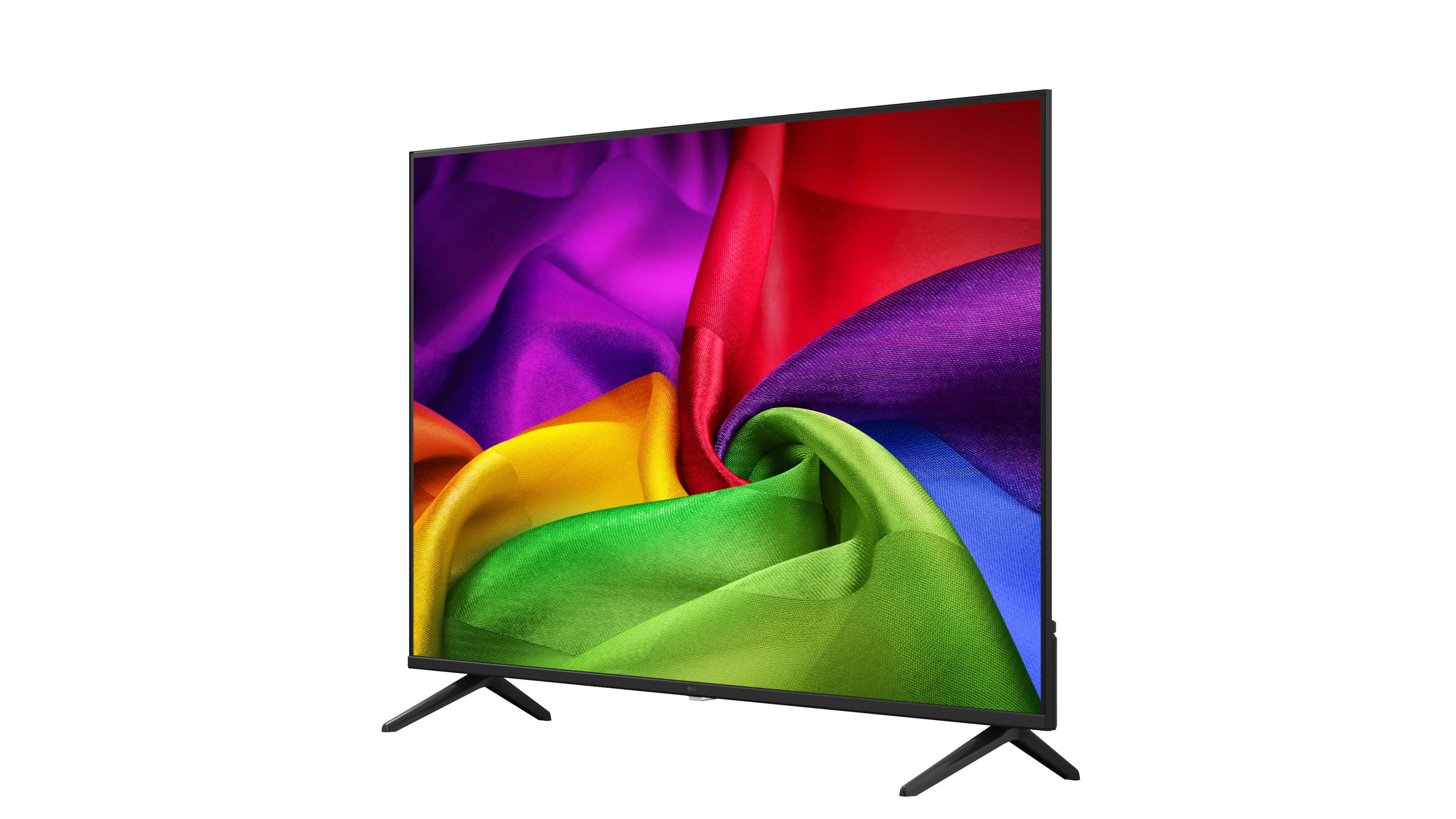 Ein moderner Fernseher mit einem bunten Stoffmotiv auf dem Bildschirm.