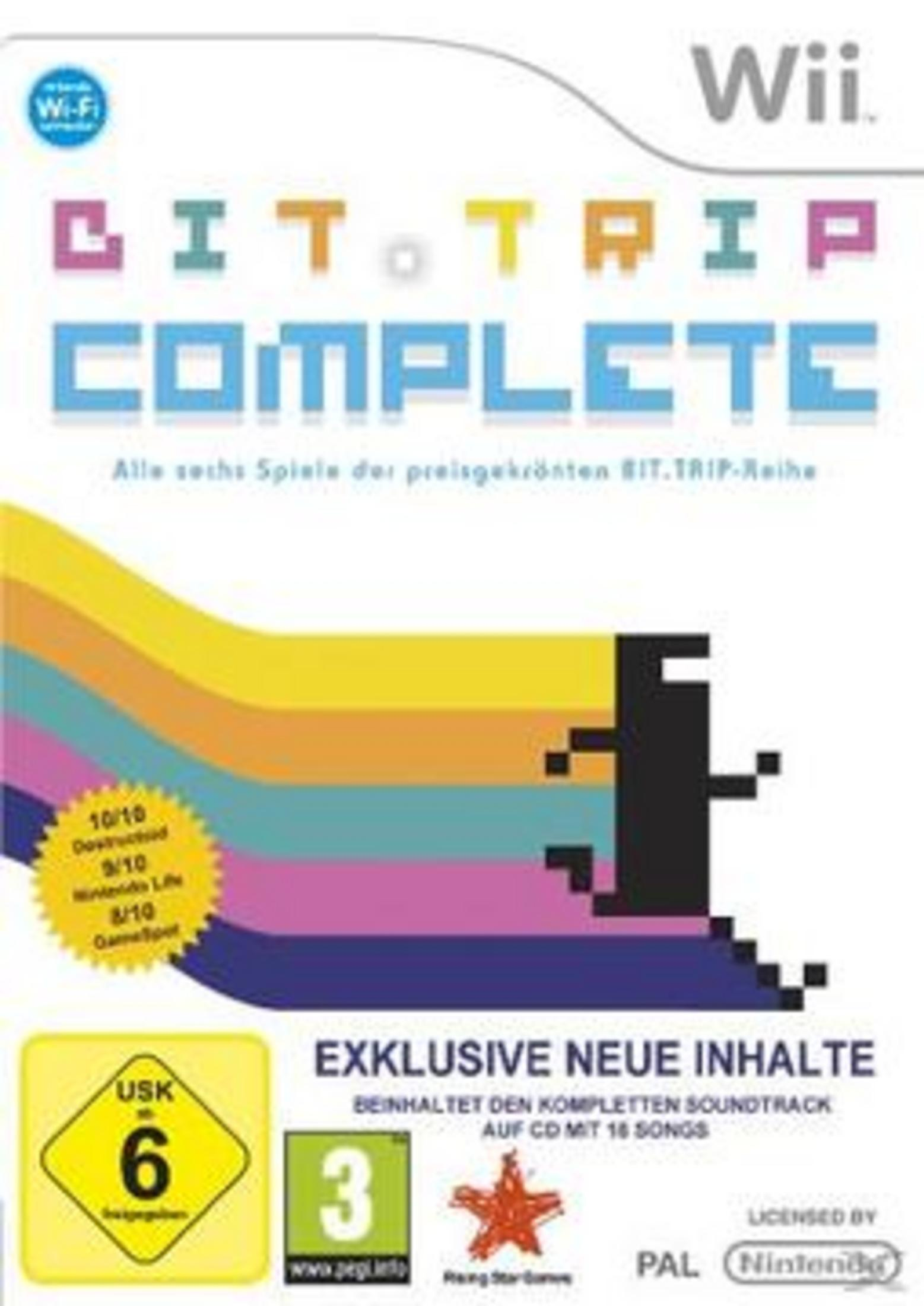 Wii Spielbox für Bit Trip Complete mit bunten Streifen und Pixel-Figur.