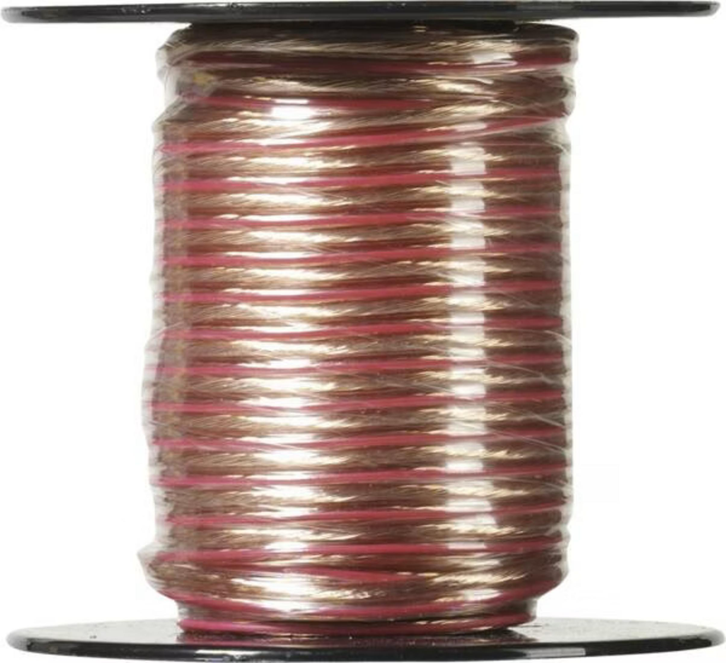 Carrete con alambre de cobre y rojo, aislado sobre fondo blanco.