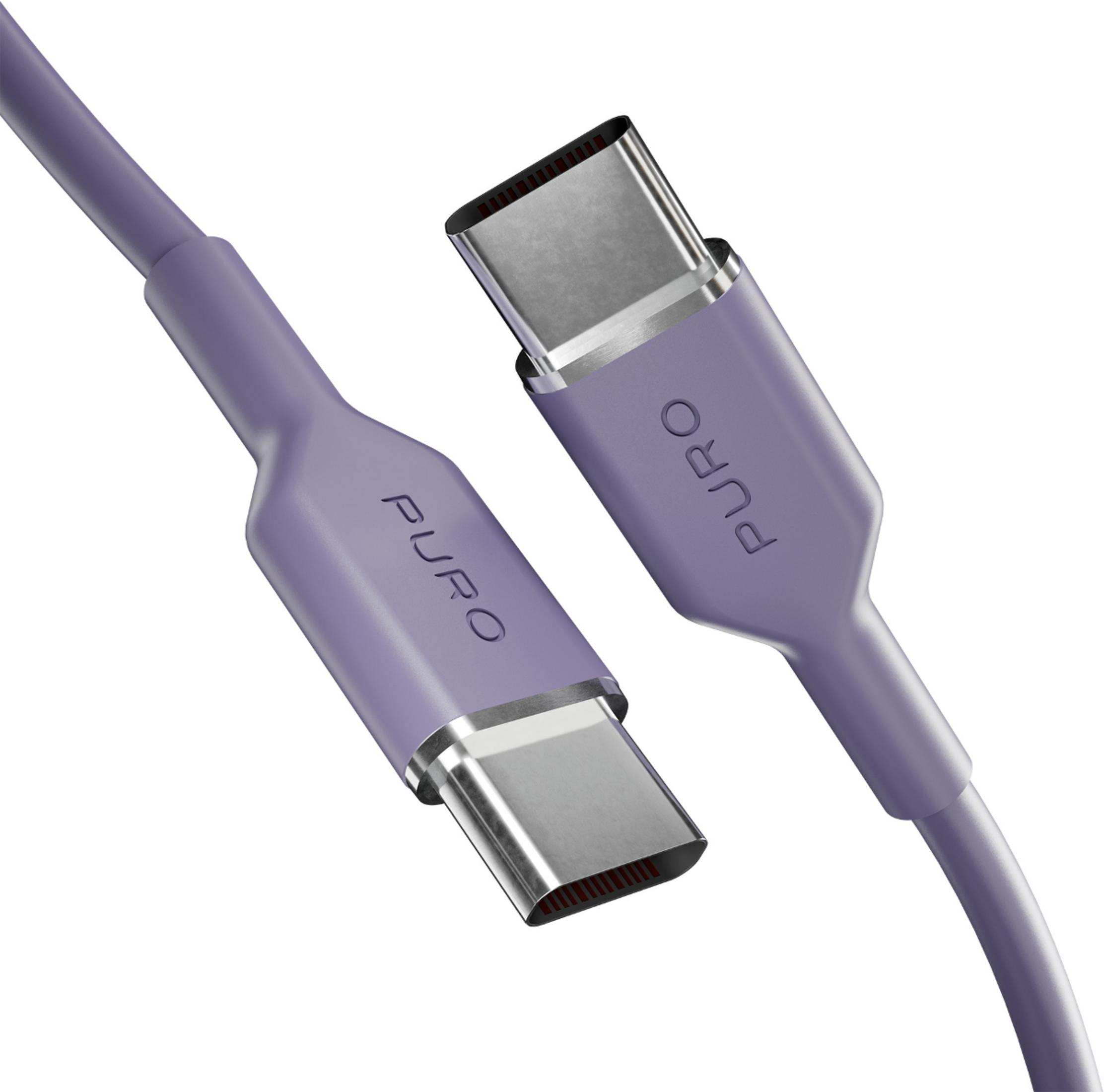 Due cavi USB-C viola con connettori argentati e logo PURO.