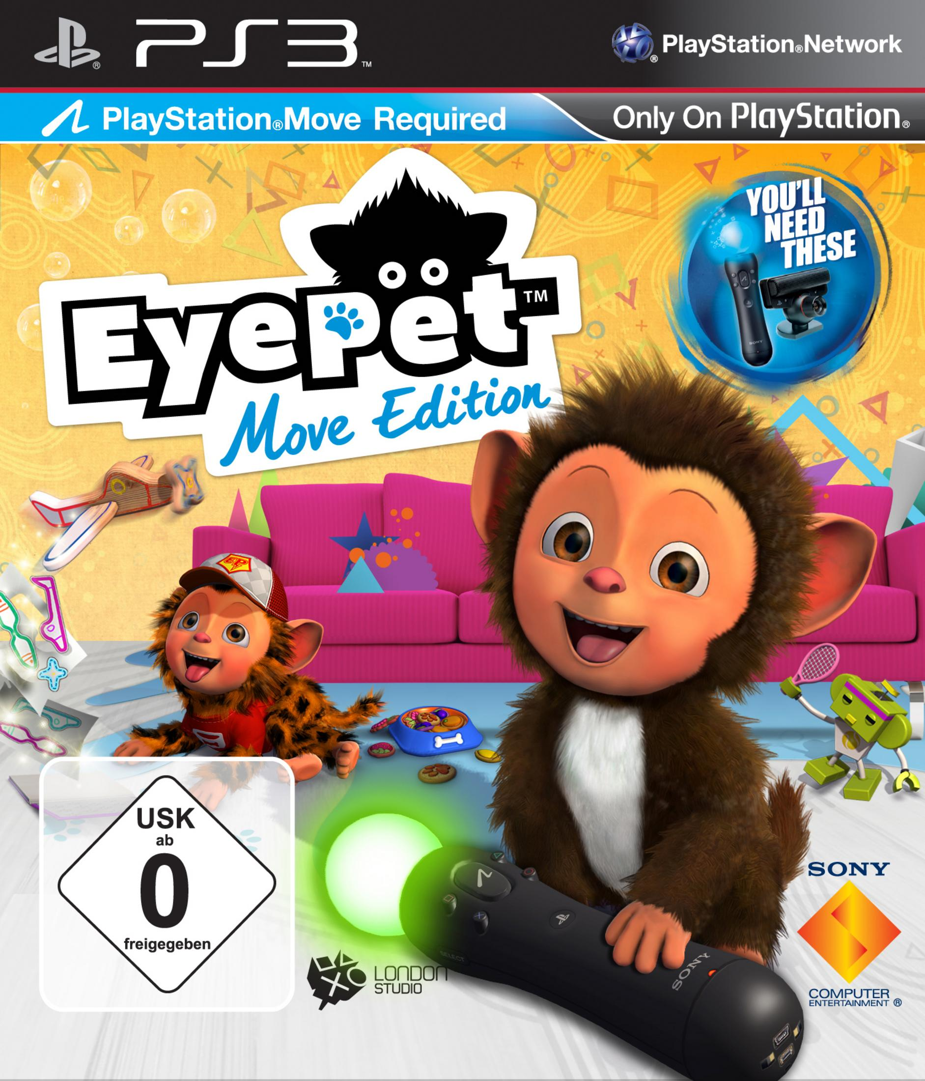 EyePet Move Edition PS3 Spielcover mit Affen und Spielzeug.