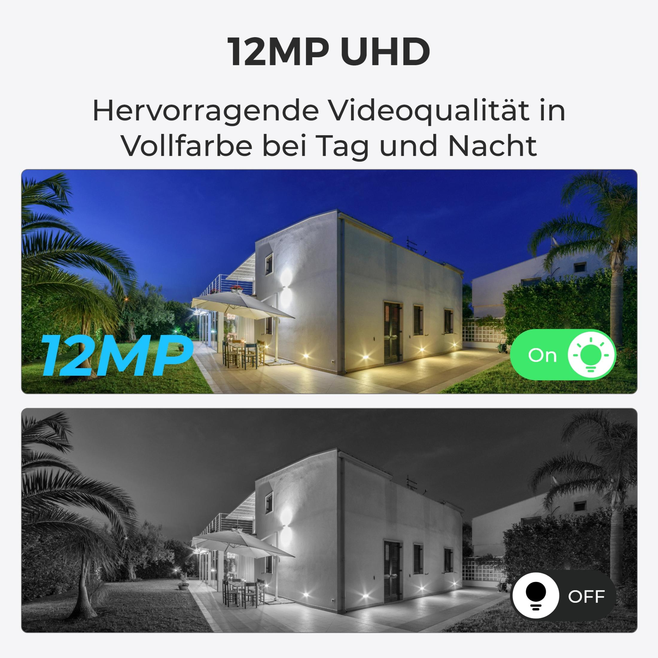 Geteiltes Bild: Oben Haus in der Dämmerung in Farbe, unten nachts in S/W.