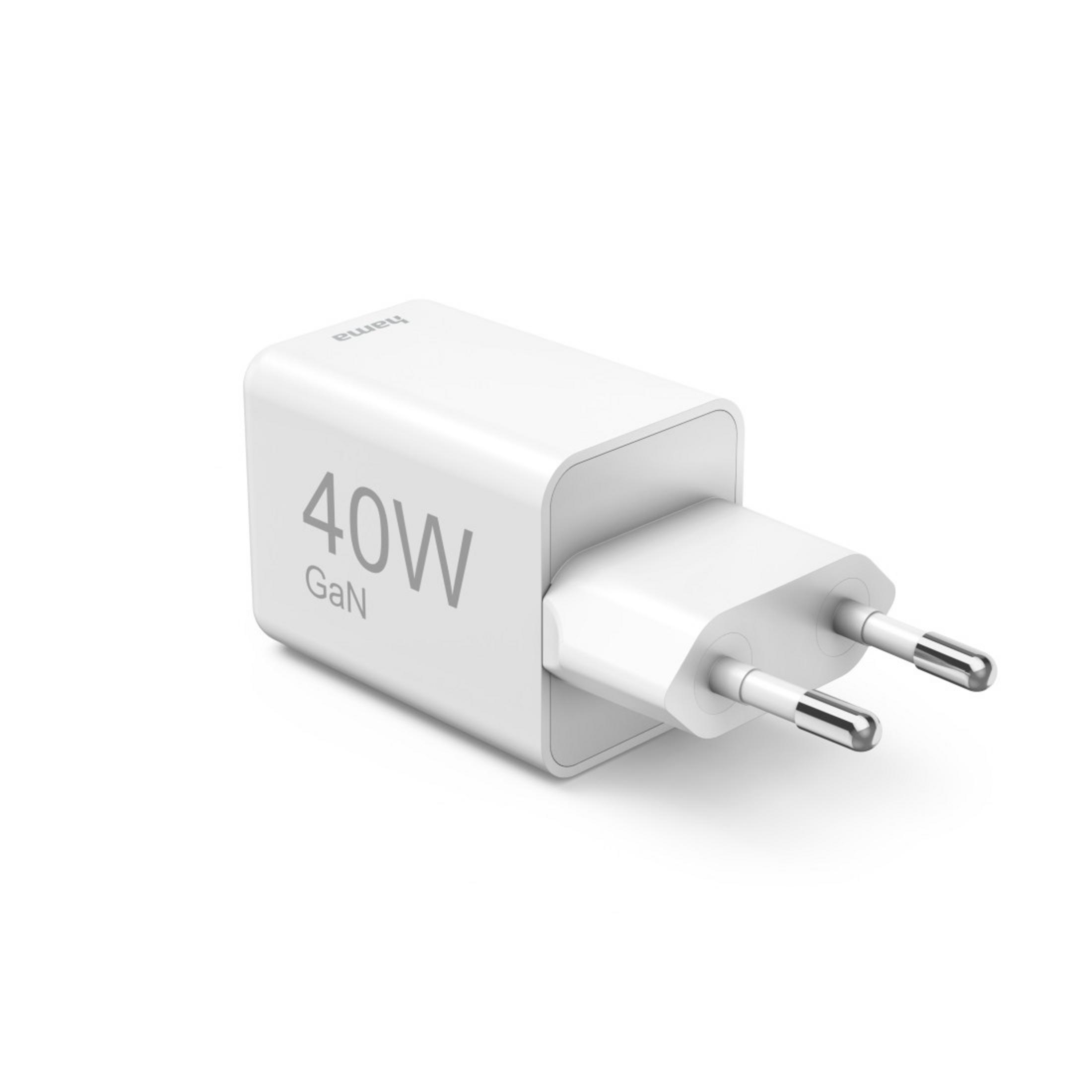 Weißer 40W GaN Netzstecker mit ausklappbaren Pins.