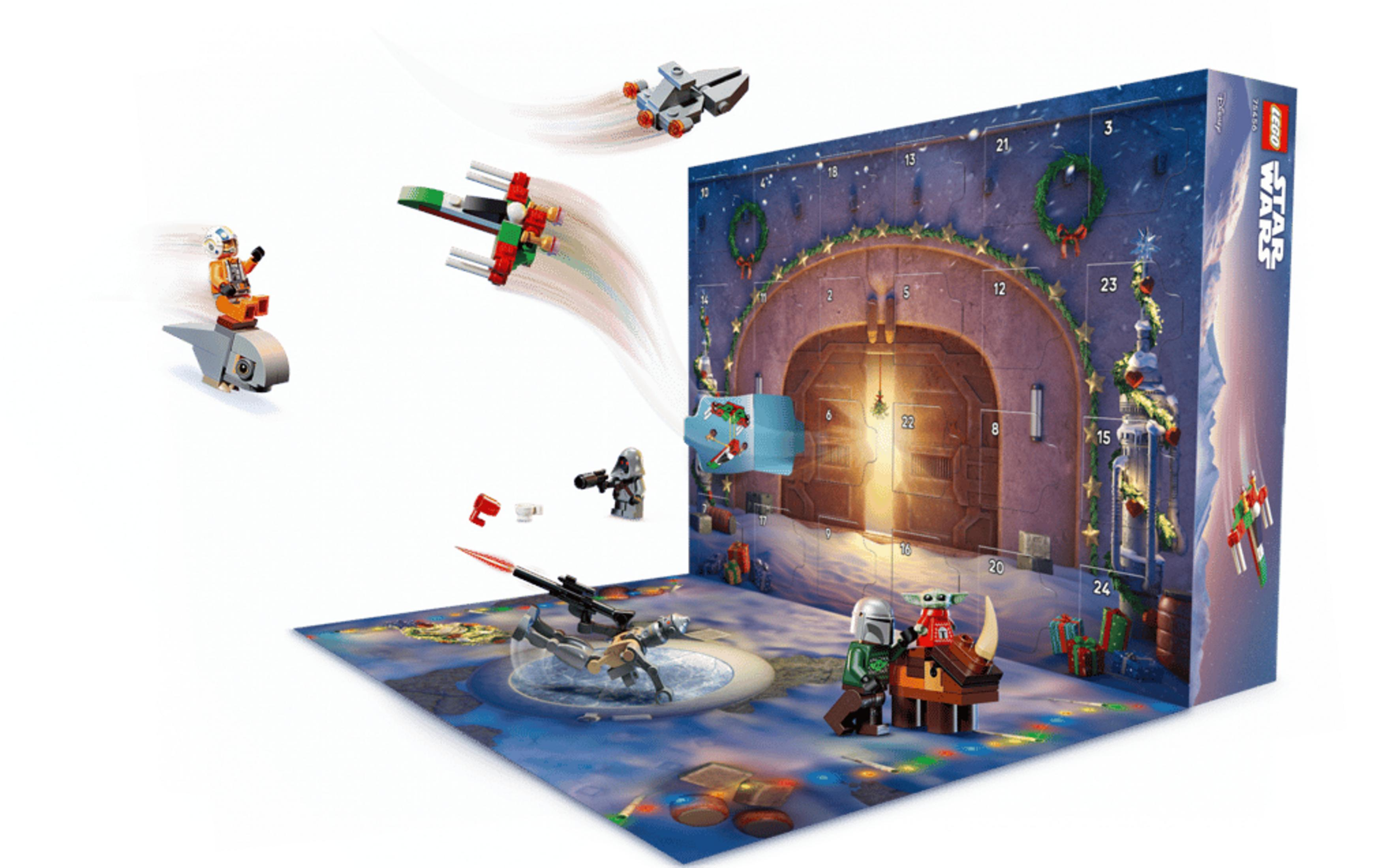 Lego Star Wars Adventskalender mit Figuren und Fahrzeugen.