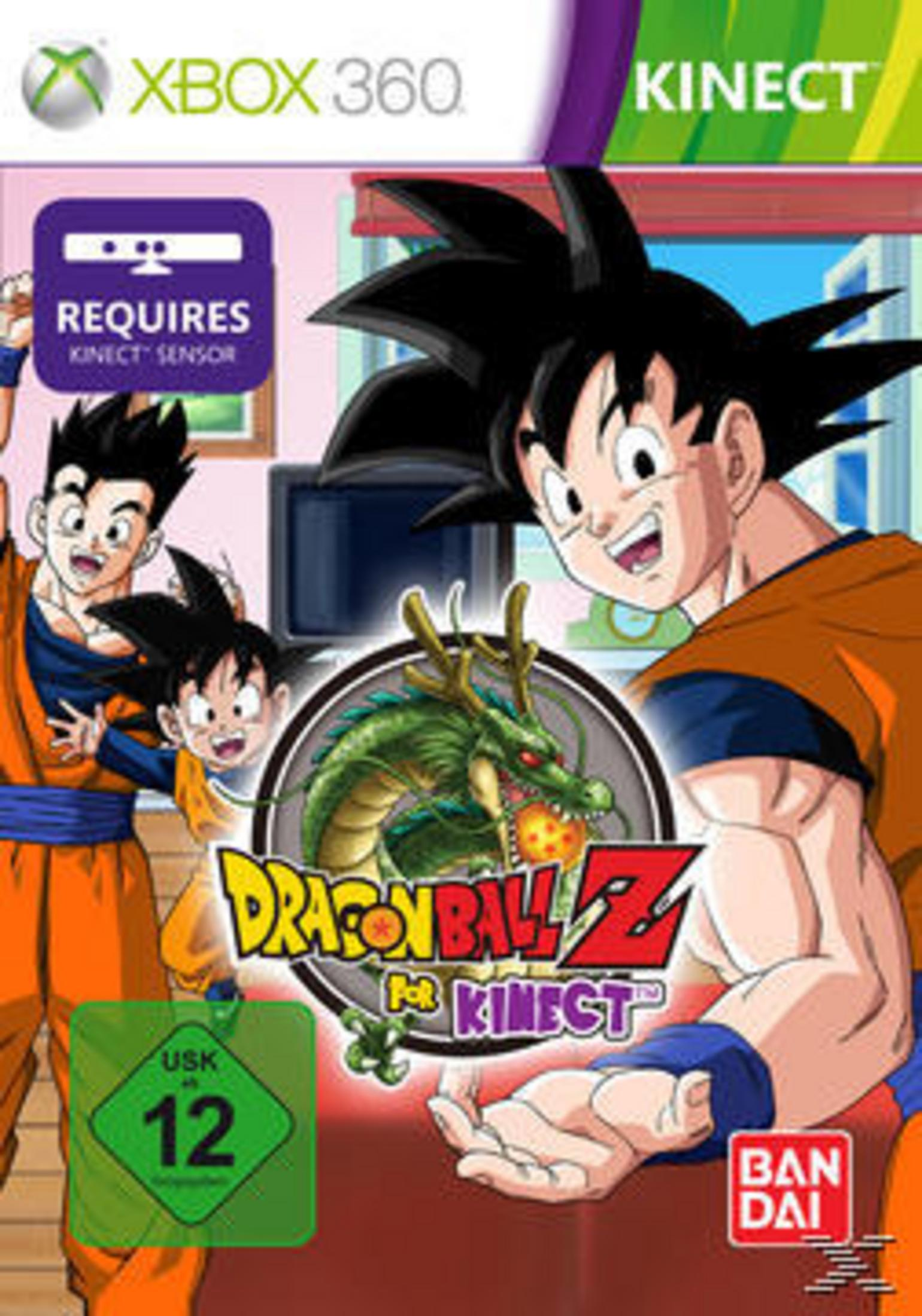 Dragon Ball Z für Kinect auf Xbox 360 mit Goku, Gohan und Shenlong.