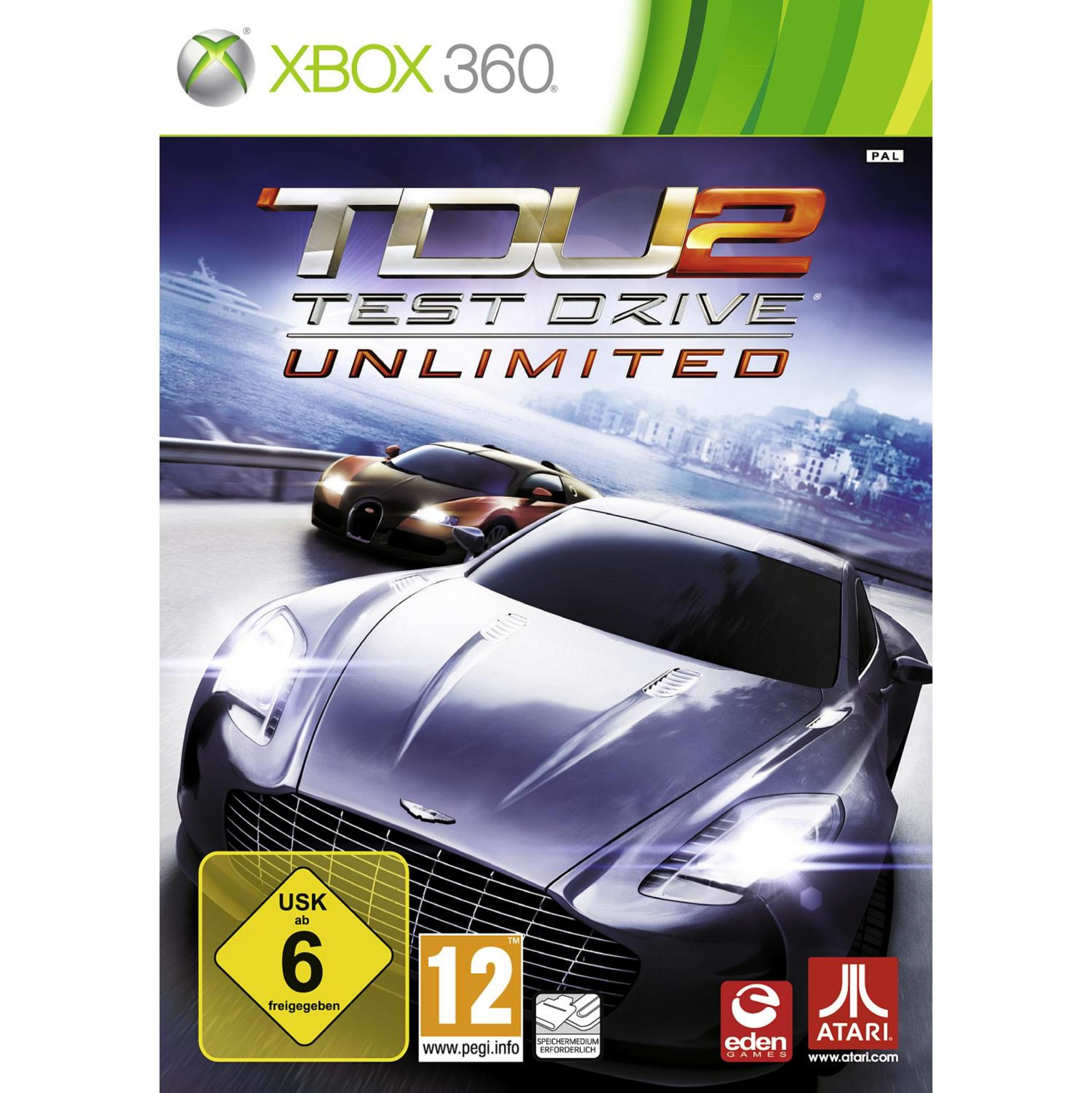 Xbox 360 Spielcover: Zwei Rennwagen fahren auf einer Straße vor einer Stadt.
