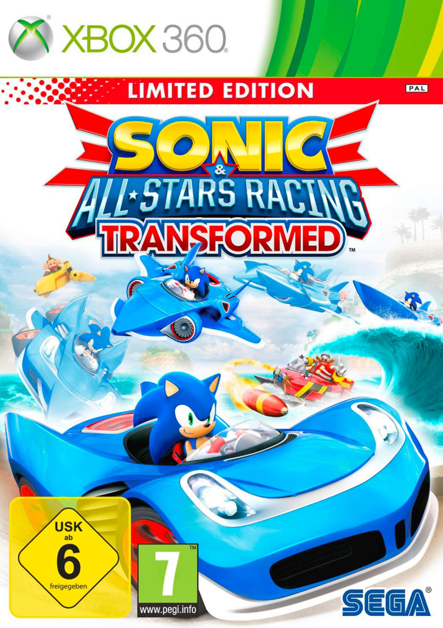 Sonic & All-Stars Racing Transformed Limited Edition Cover mit Sonic im blauen Rennwagen.