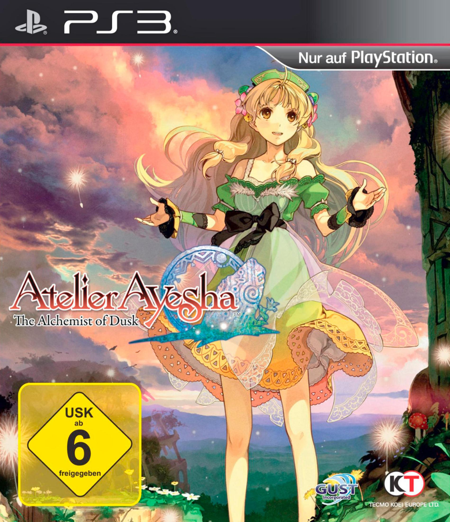 Anime-Mädchen in einem grünen Kleid steht vor einem dramatischen Himmel.