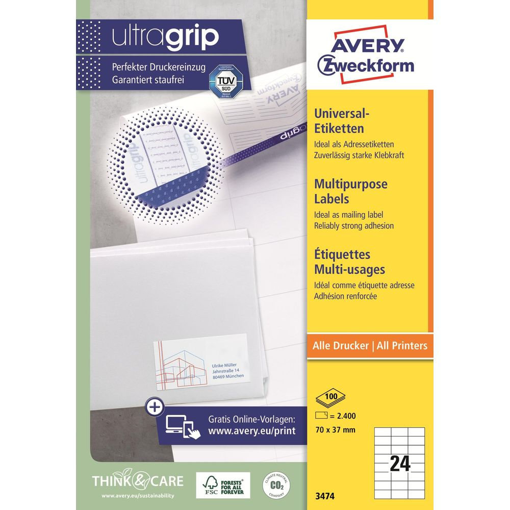 Avery Zweckform Ultragrip Etikettenpackung mit mehreren Sprachen