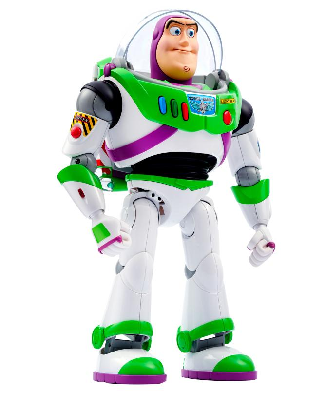 Figura de acción Buzz Lightyear con traje blanco, verde y morado y casco.