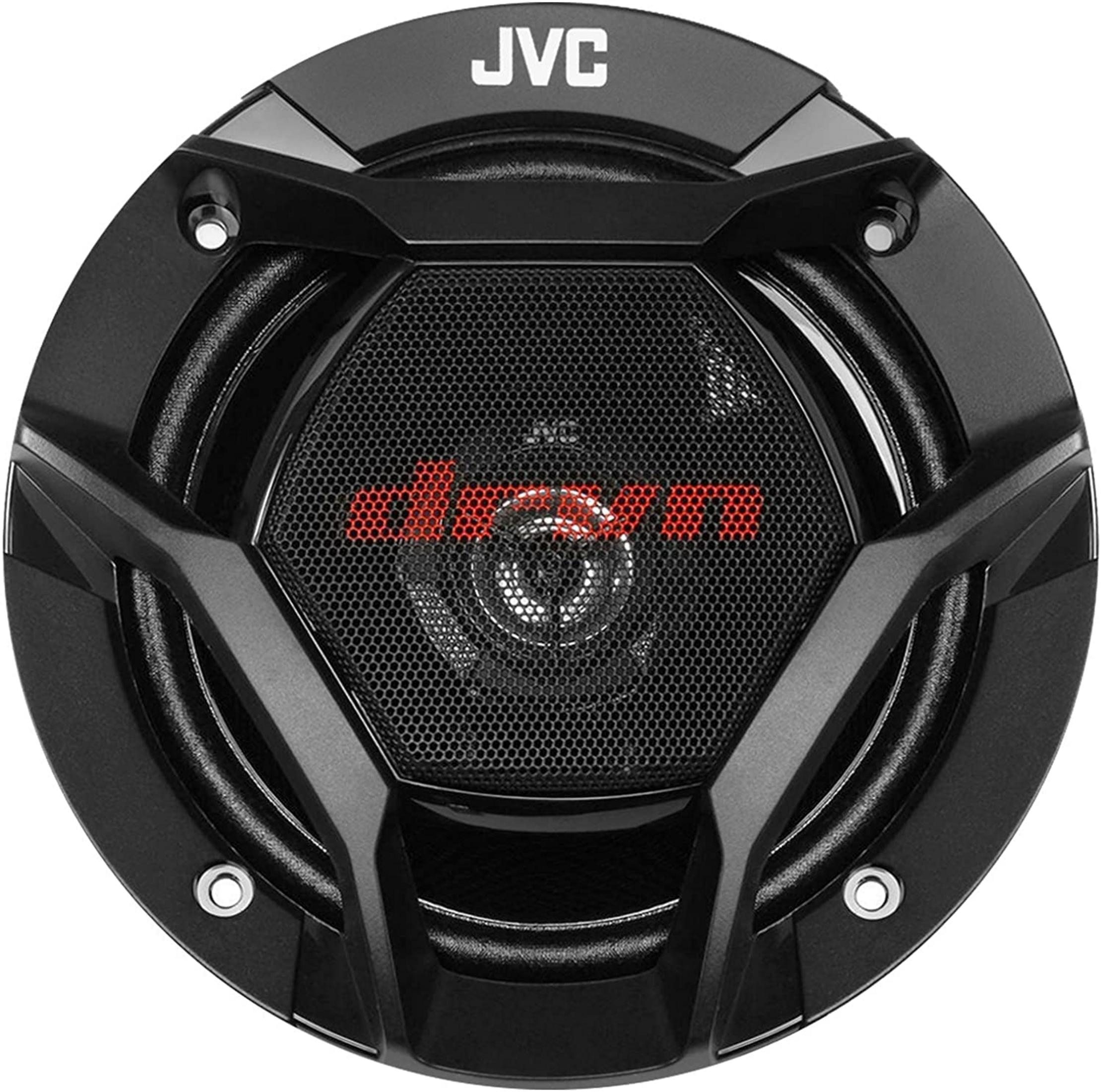 Altoparlante JVC nero con logo rosso e griglia metallica.