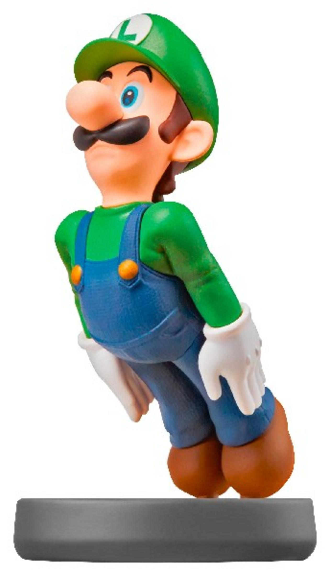 Une figurine de Luigi portant une casquette verte, une salopette bleue et des gants blancs.