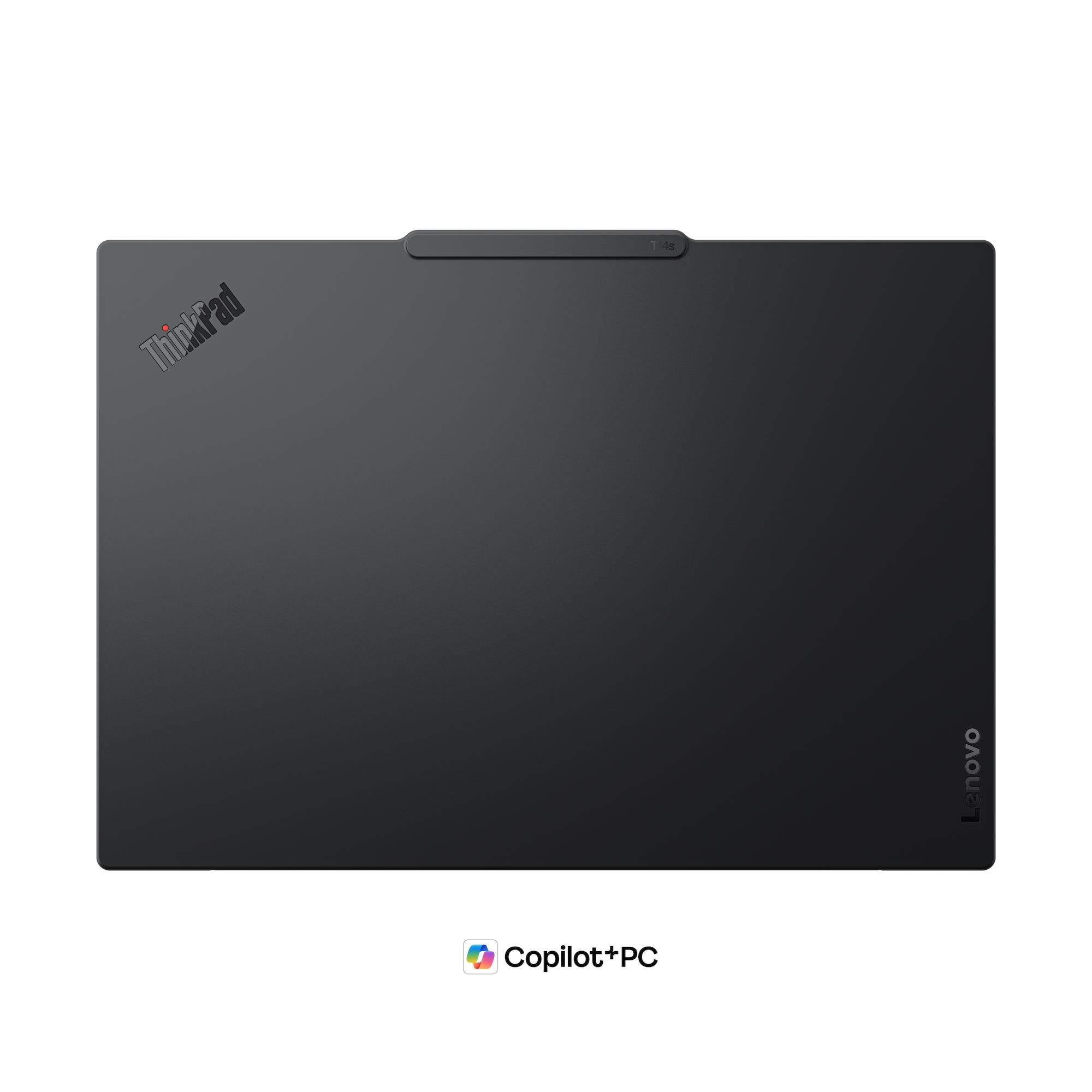 Laptop nero con logo ThinkPad e scritta Lenovo. Logo Copilot+PC in basso.