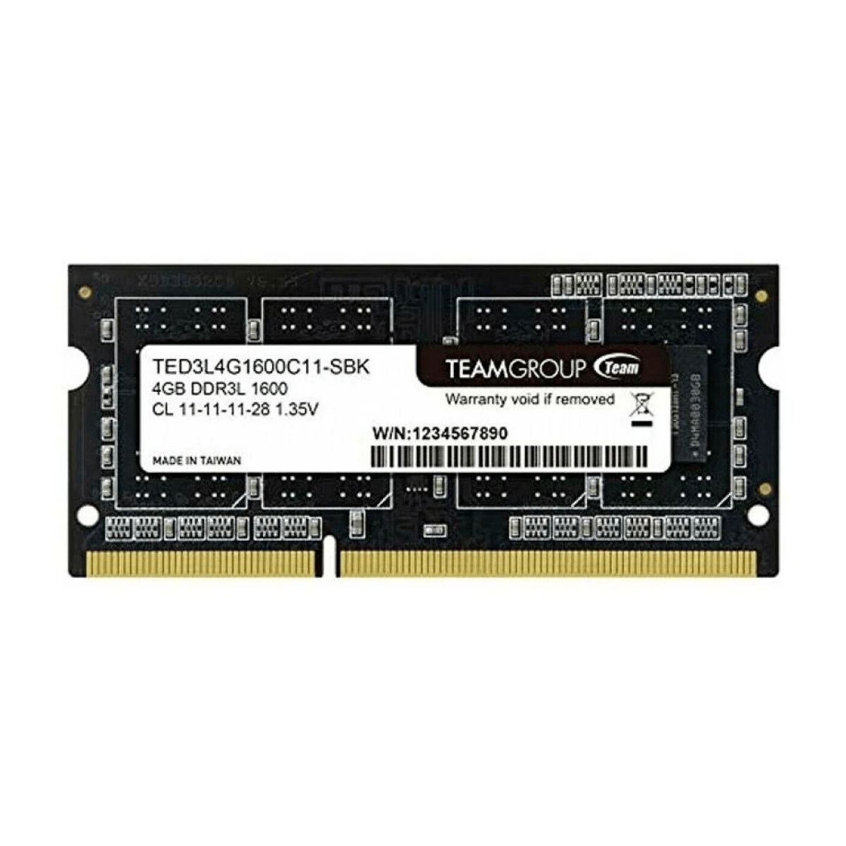 Modulo RAM DDR3L da 4GB con etichetta TEAMGROUP, Made in Taiwan.