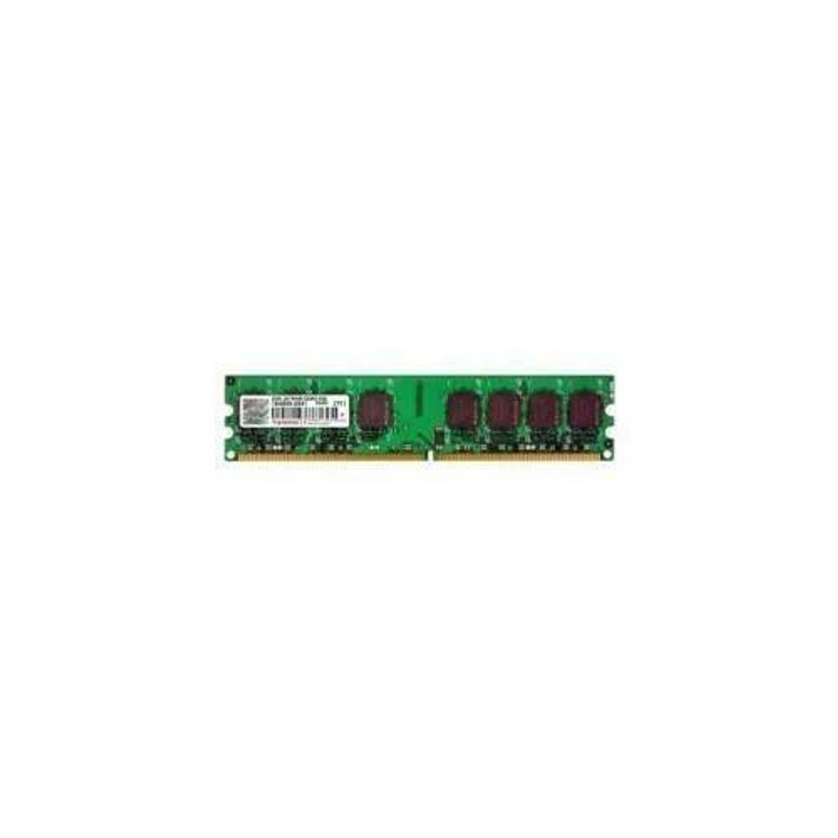 Un modulo RAM per computer verde con sei chip rossi e un'etichetta bianca.