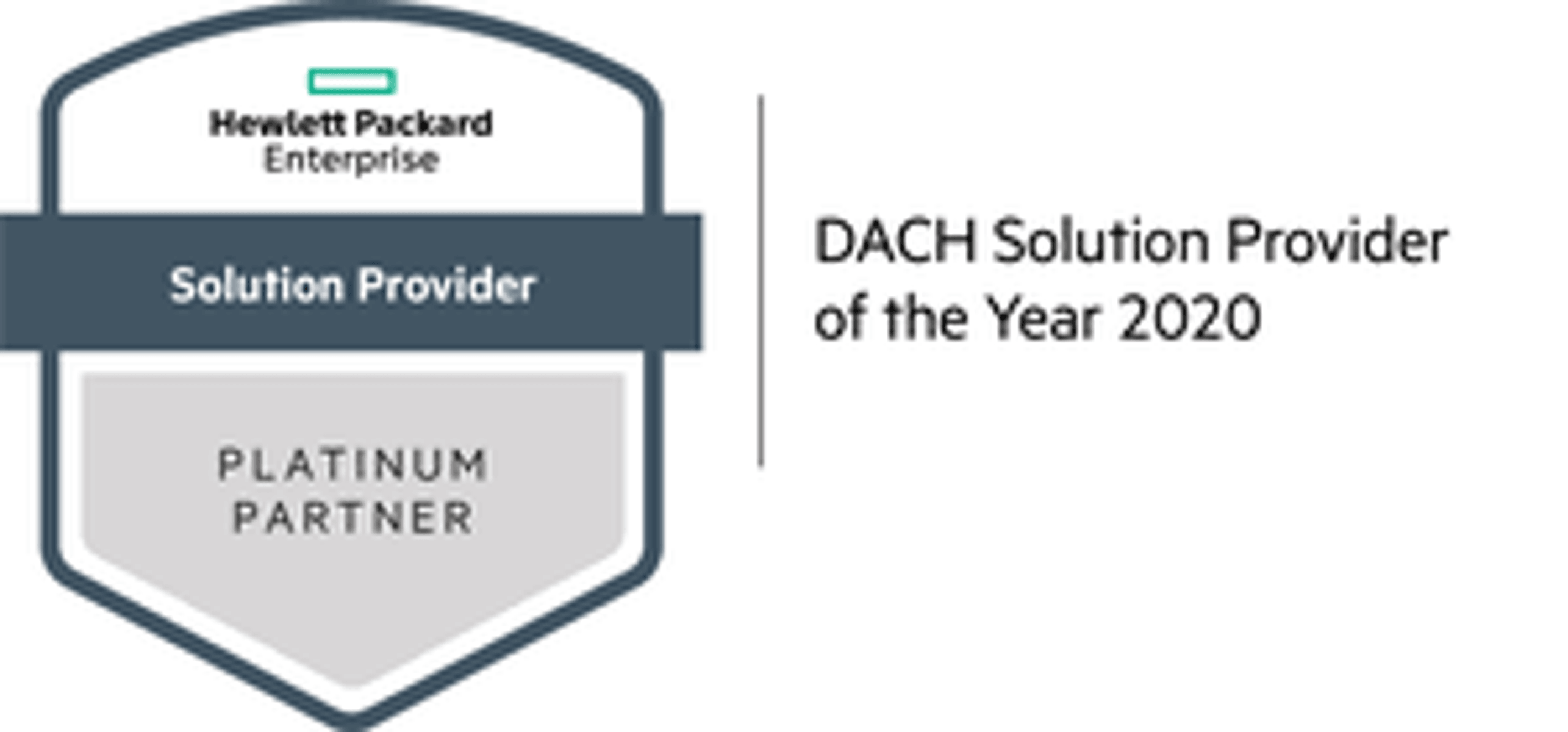 Hewlett Packard Enterprise Fornitore di soluzioni Partner Platino, Fornitore di soluzioni DACH dell'anno 2020.