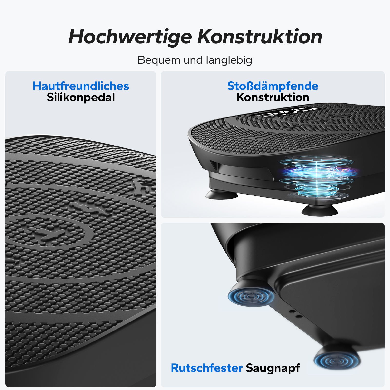 Hochwertige Konstruktion mit Silikonpedal, stoßdämpfend und rutschfesten Saugnäpfen.