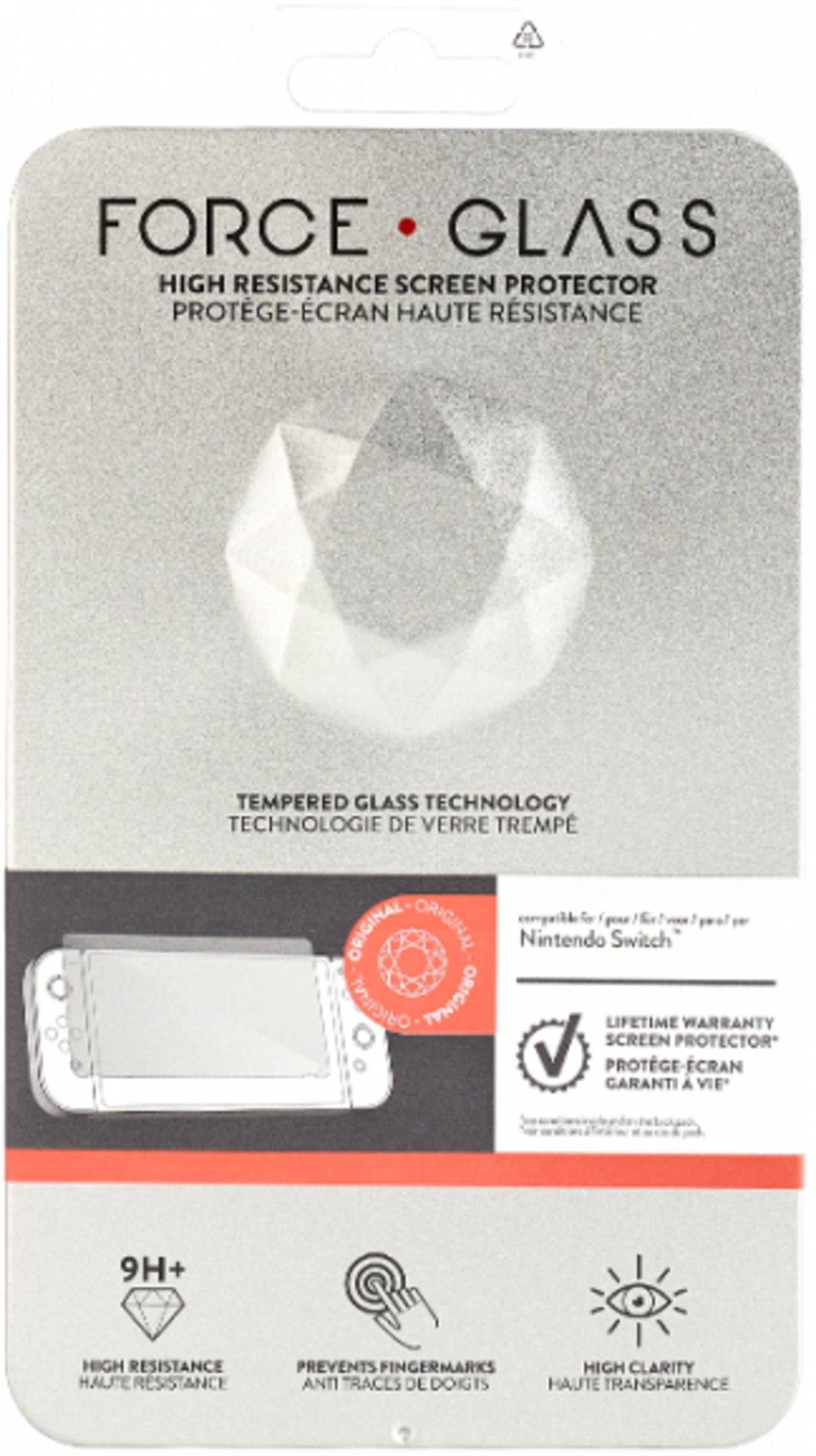 Verpackung für einen FORCE GLASS Displayschutz für Nintendo Switch.