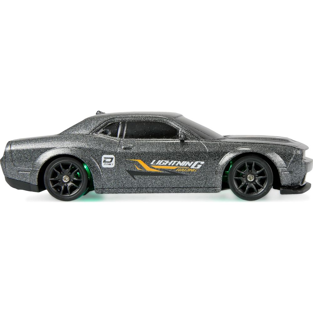 Graues Spielzeugauto mit grünen Lichtern und 