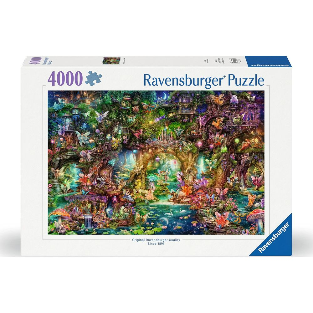 Puzzle Ravensburger da 4000 pezzi con scena di foresta incantata.