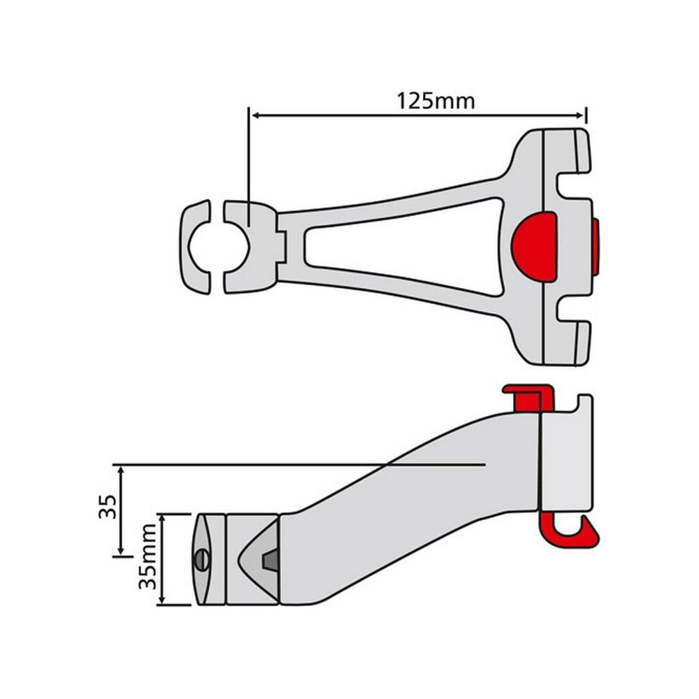 Technische Zeichnung einer Fahrradklemme mit Maßen 125mm und 35mm.