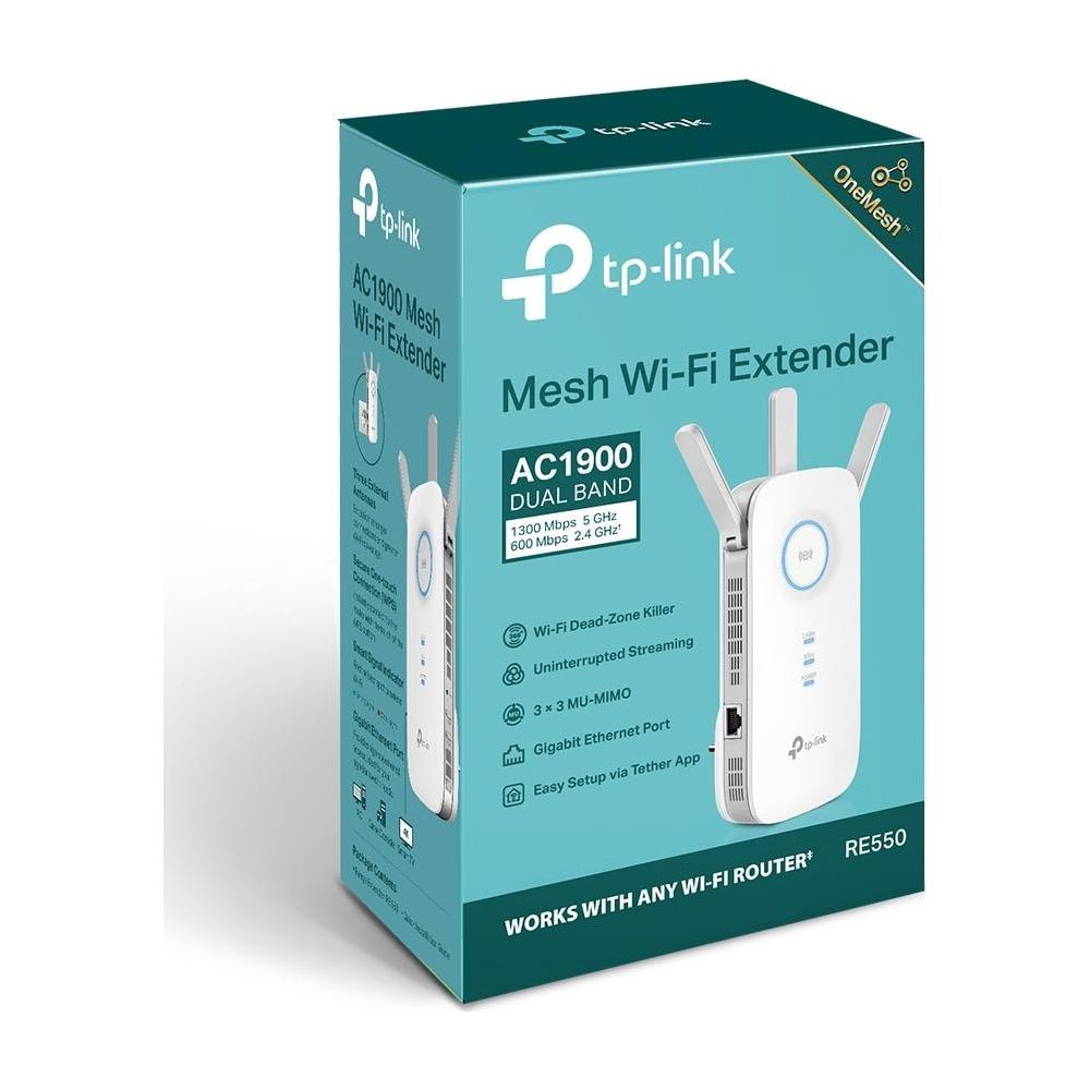 TP-Link Mesh Wi-Fi Extender RE550, AC1900 Dual Band, mit Antennen.