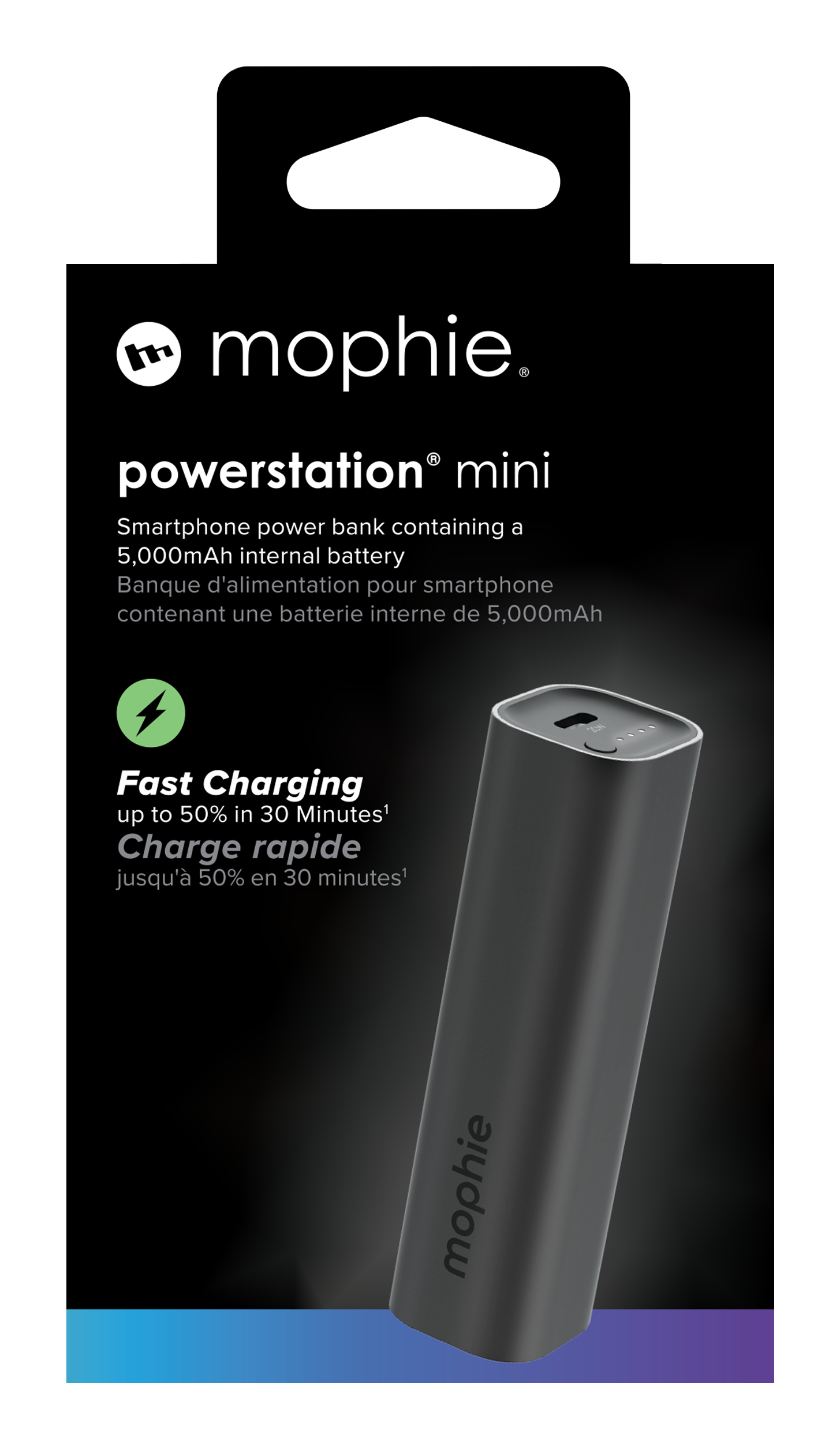 Mophie Powerstation Mini: Grauer Akku mit 5000mAh, schnelle Ladung.